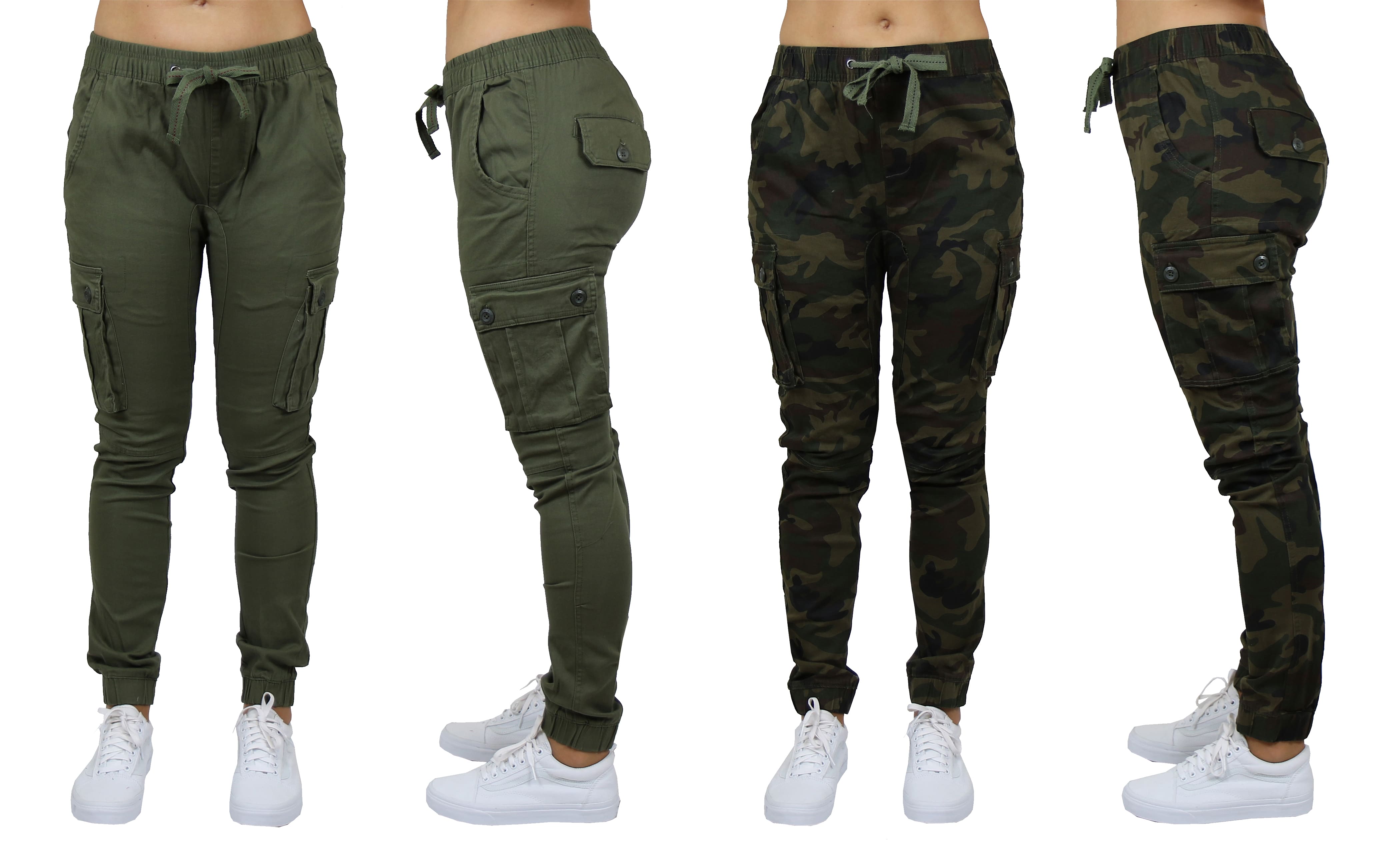 Galaxy By Harvic Loose Fit Cotton Stretch Twill Women's Cargo Joggers 2 Pack