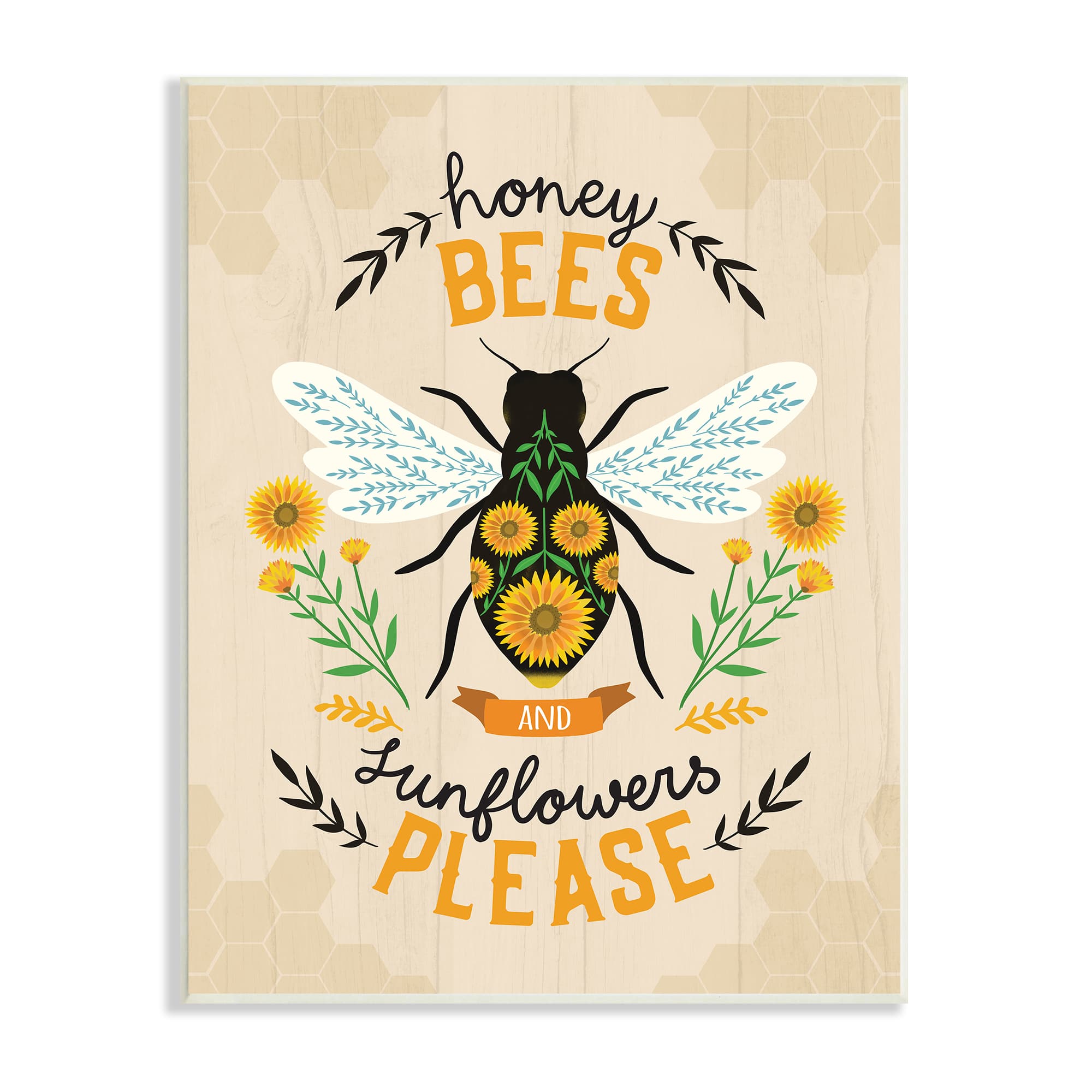 Stupell Industries Honey Bees Sunflowers Please Spring Garden Floral Phrase Wall Plaque
