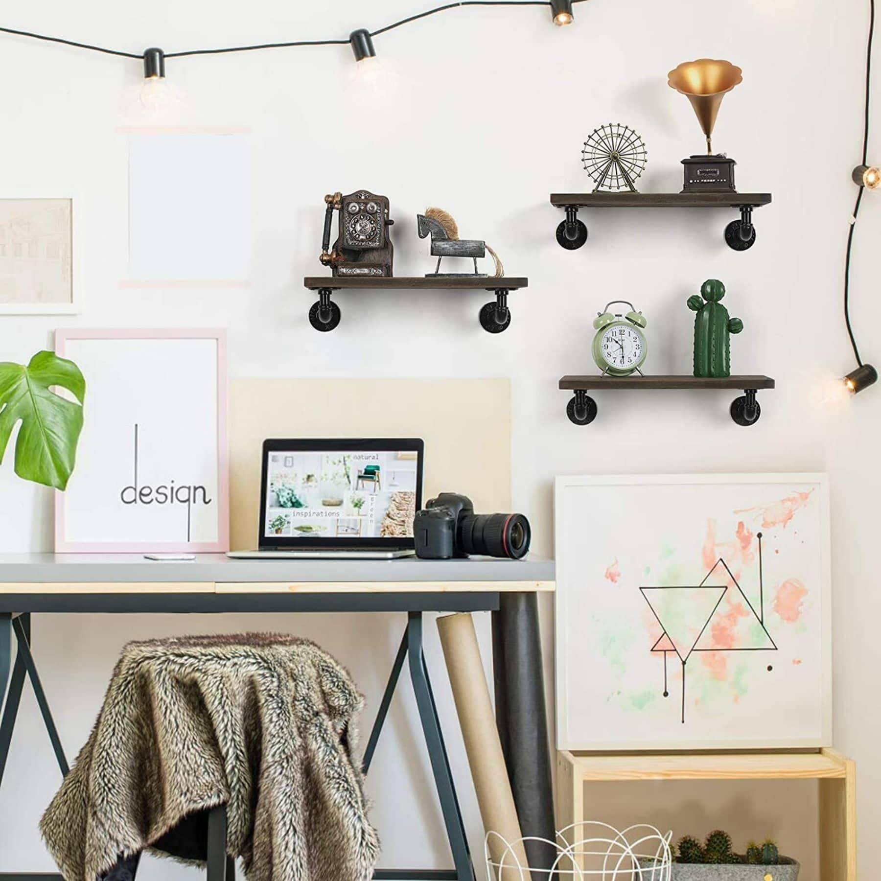 NEX™ Black Industrial Pipe Wall Shelf Brackets, 4ct.