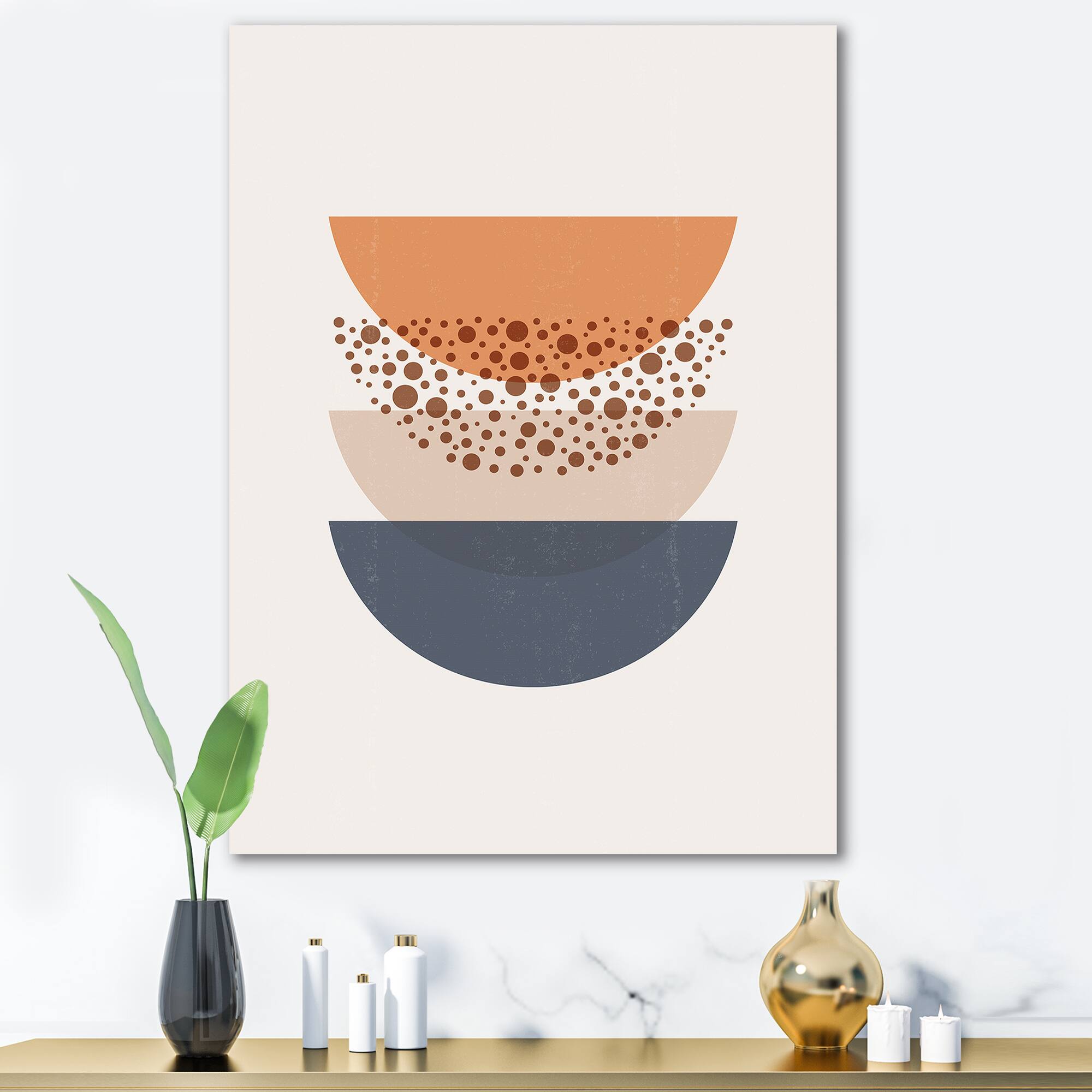Designart - Abstract Sun & Moon Geometrics In Blue & Orange - Modern Canvas Wall Art Print