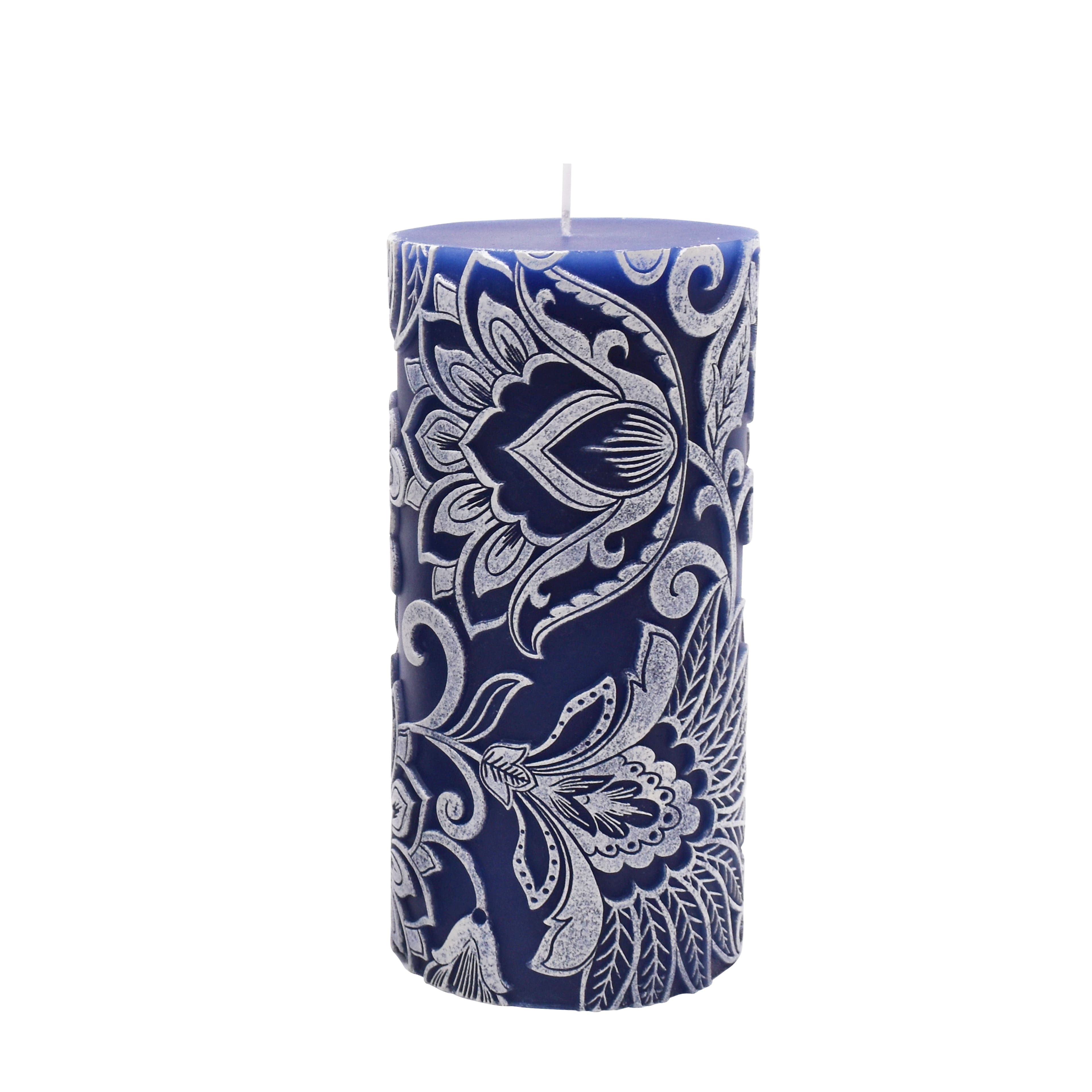 Navy & White Floral Embossed Pillar Candle by Ashland®