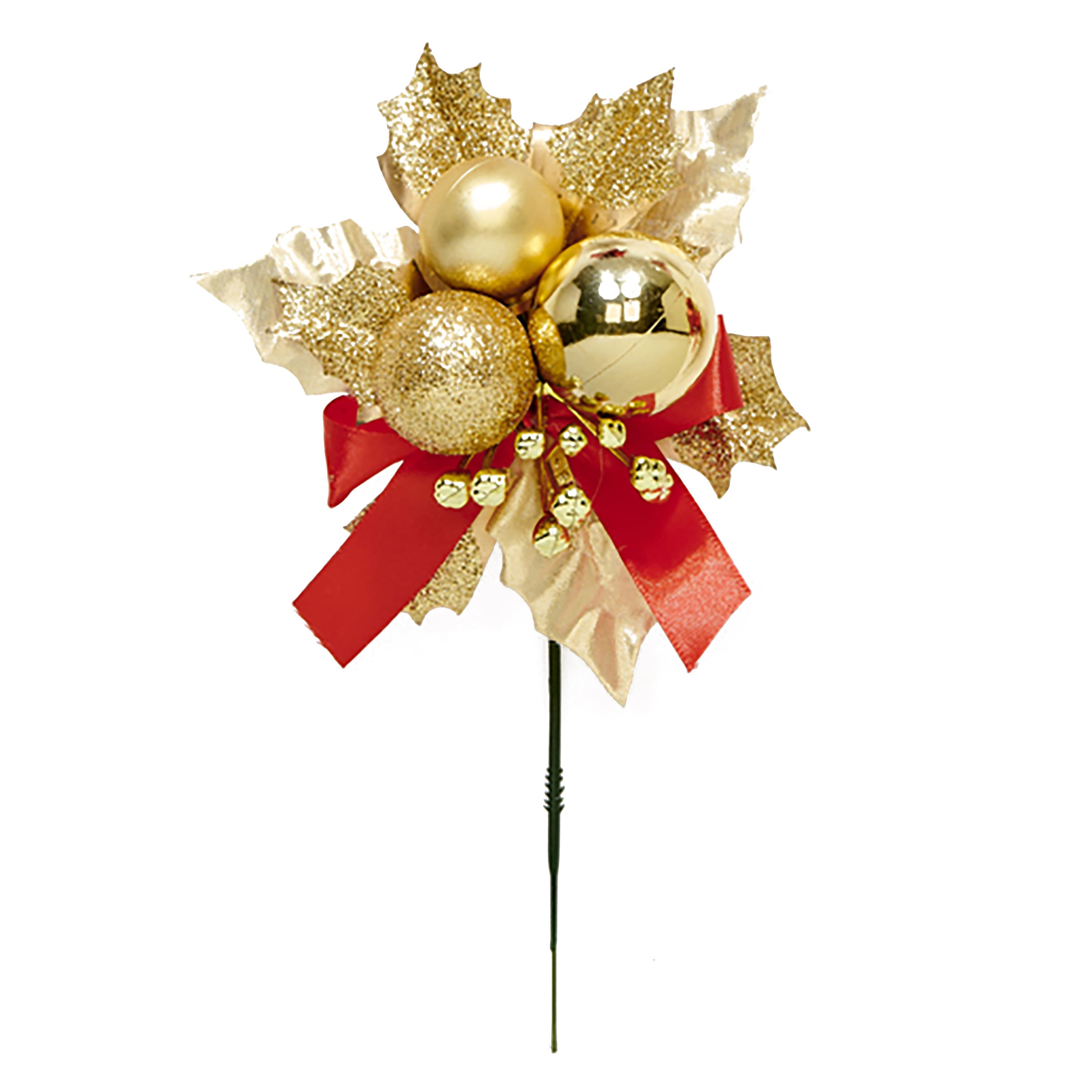 7" Christmas Ball Berry Leaves Pick