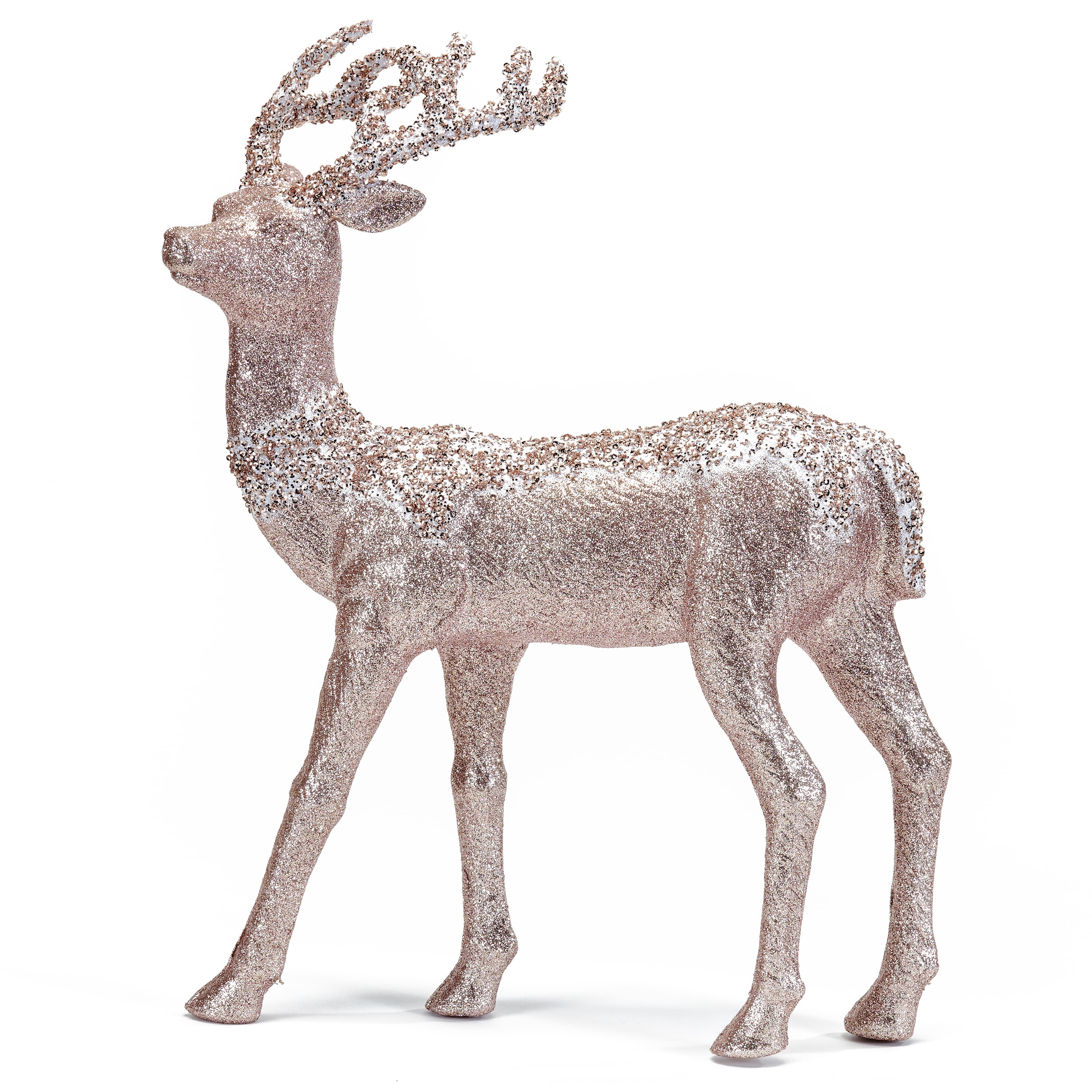 18" Rose Gold Glittered Standing Reindeer Christmas Décor