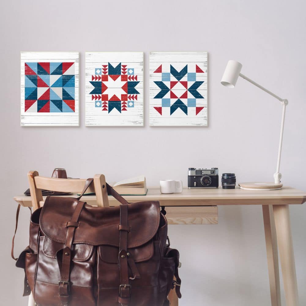 Stupell Industries Geometric Triangular Quilt Pattern Design Red White Blue Canvas Wall Art