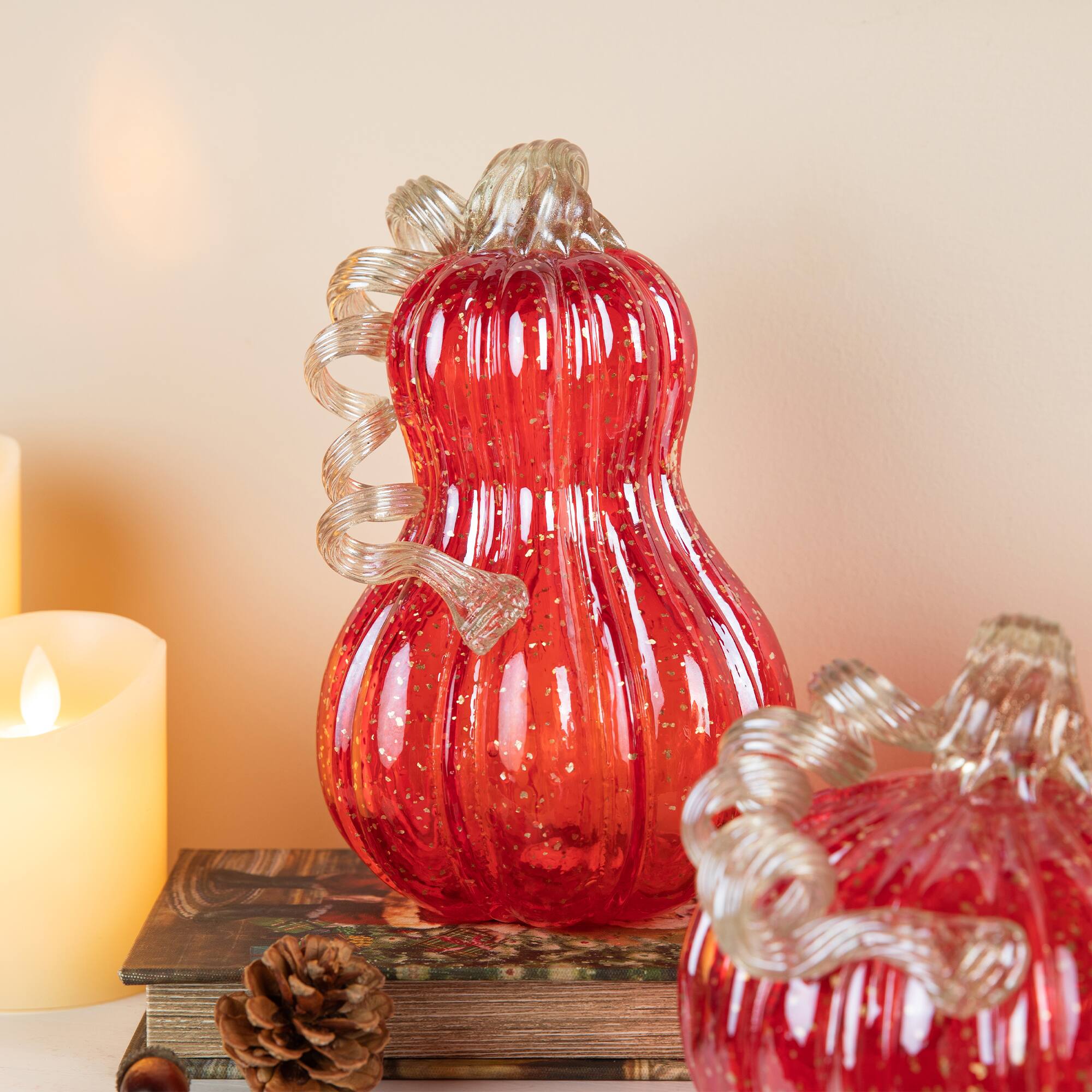 Glitzhome®  Red Glass Pumpkin & Gourd Set