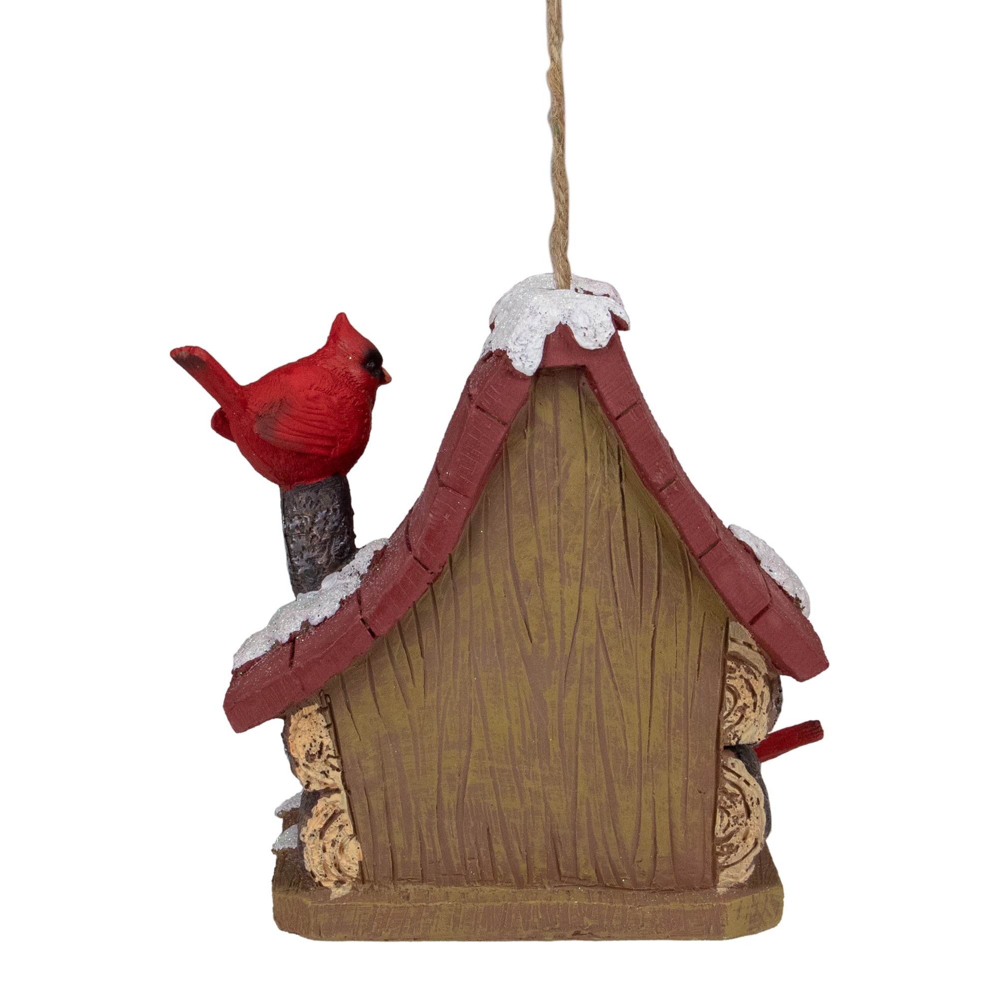 7" Brown & Red Christmas Birdhouse with Cardinals