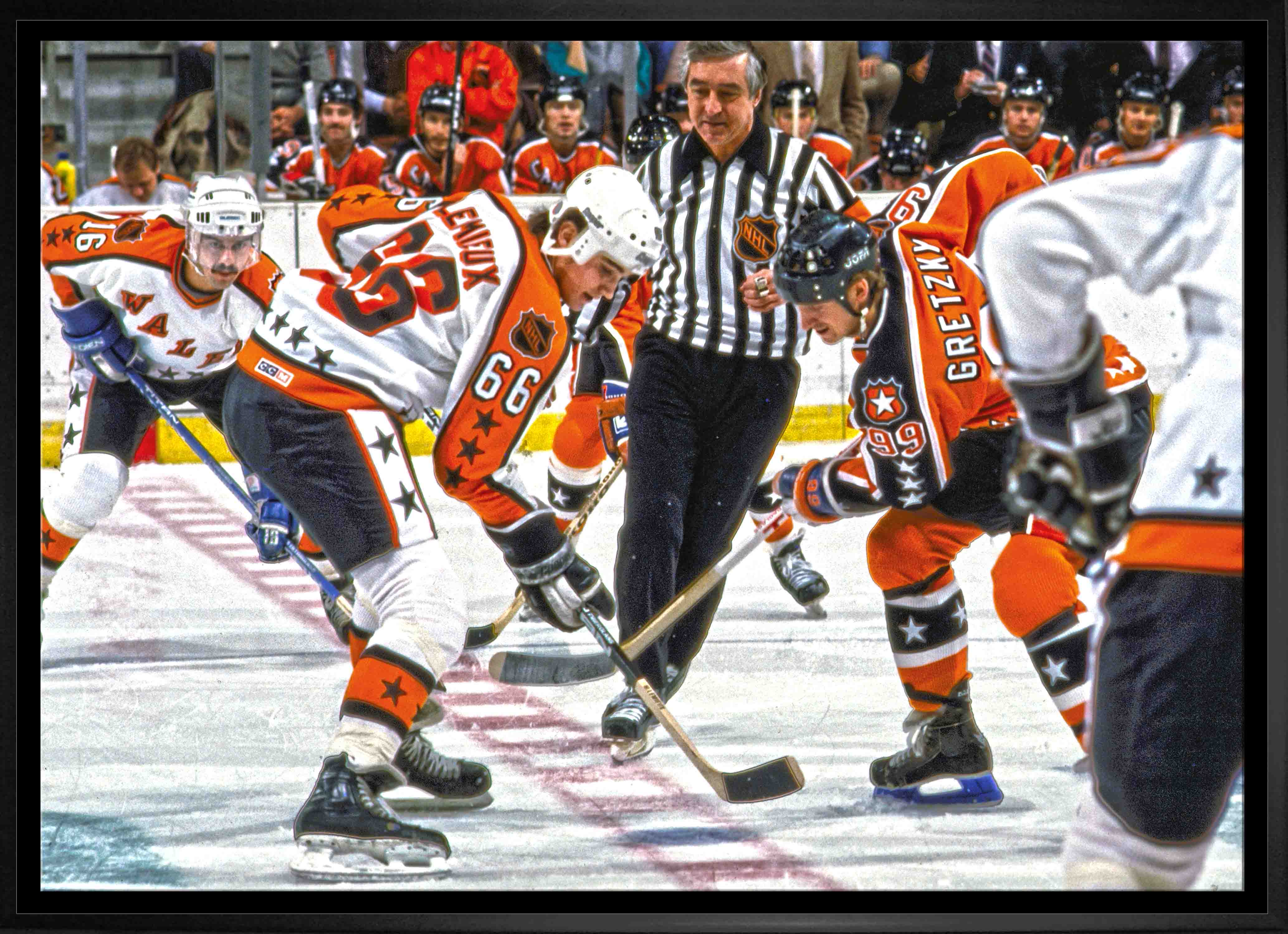 Wayne Gretzky and Mario Lemieux 20" x 29" Canvas Framed All-Star 31.5" x 22.5"