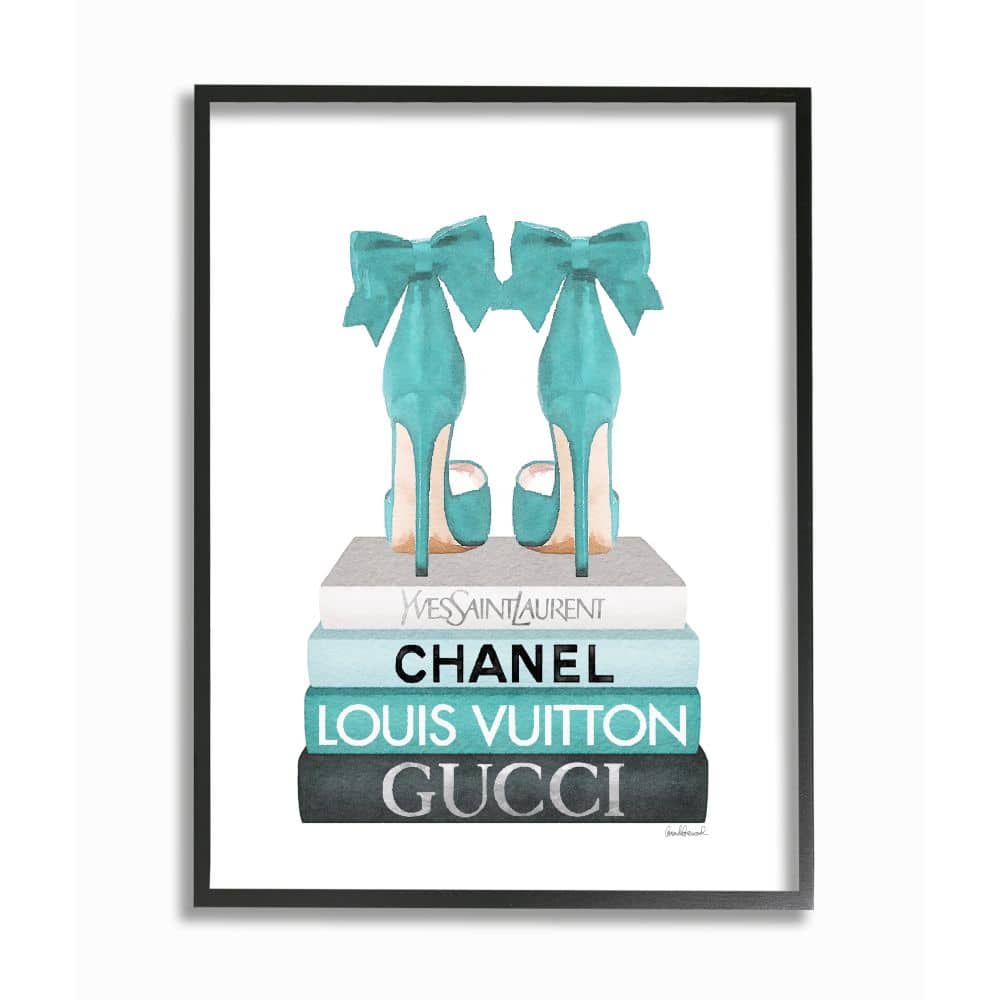 Stupell Industries Turquoise Bow Heels on Books Women's Fashion Framed Wall Art