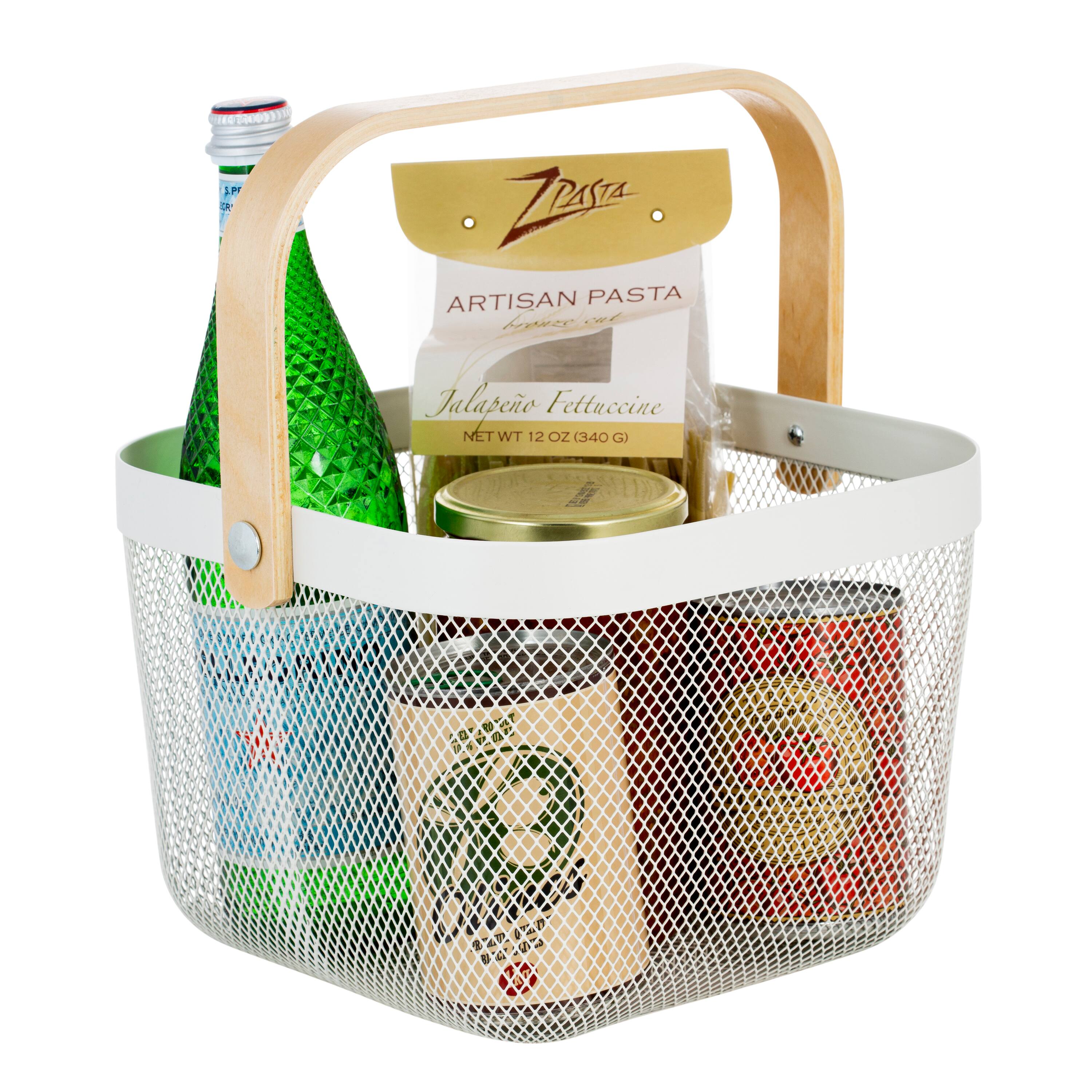 Simplify White Mesh Tote with Bamboo Handle