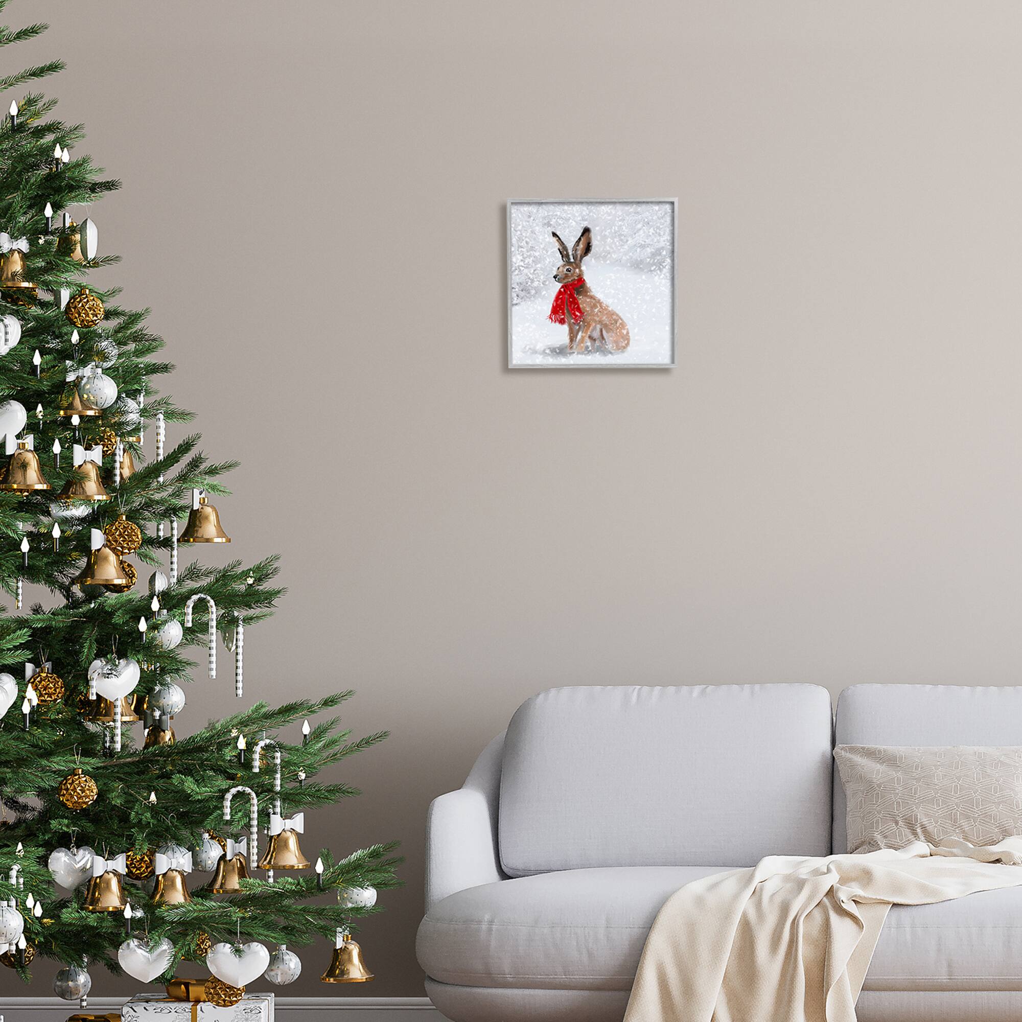 Stupell Industries Winter Rabbit Scarf Landscape Framed Giclee Art
