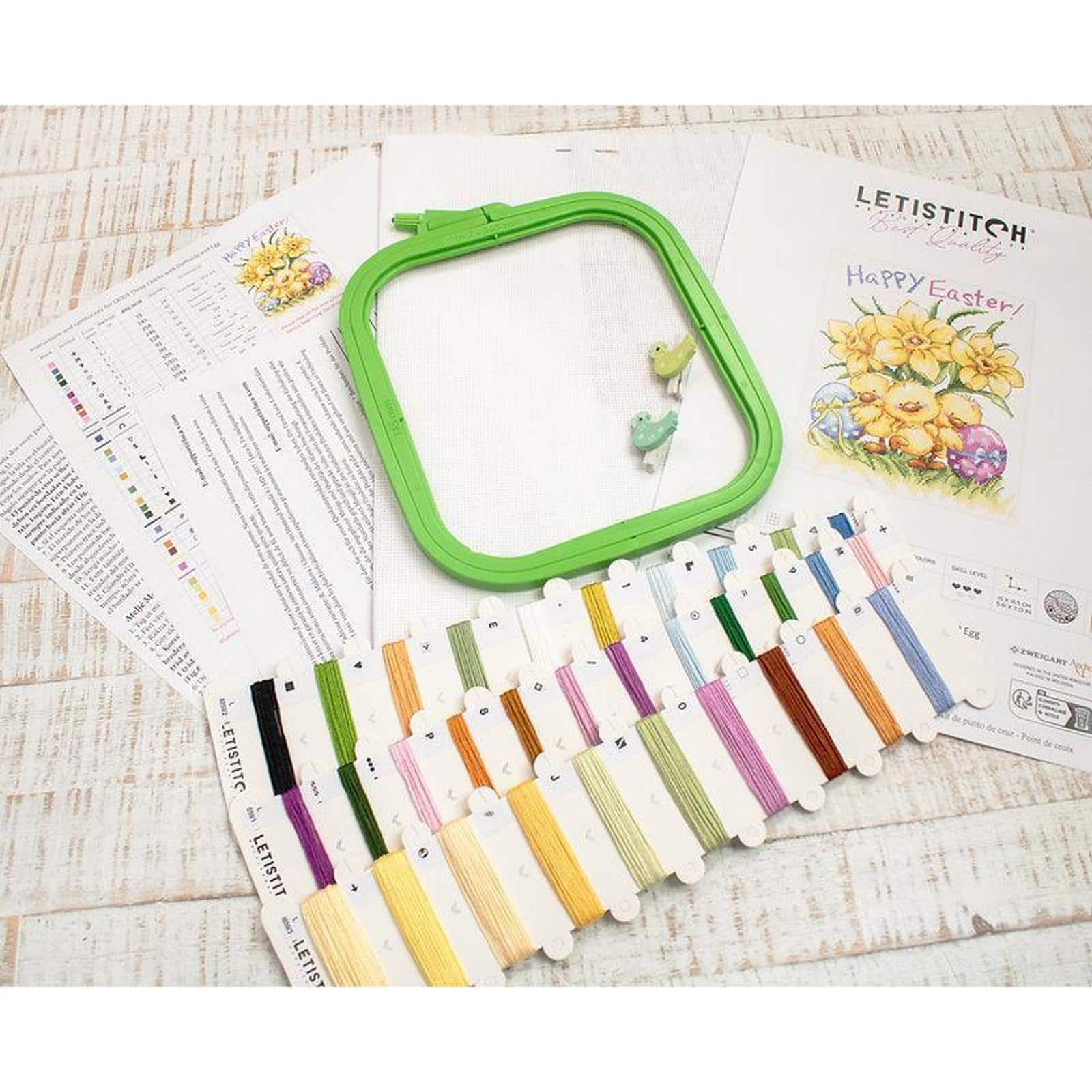 LetiStitch Three Chicks with Daffodils & Egg Counted Cross Stitch Kit