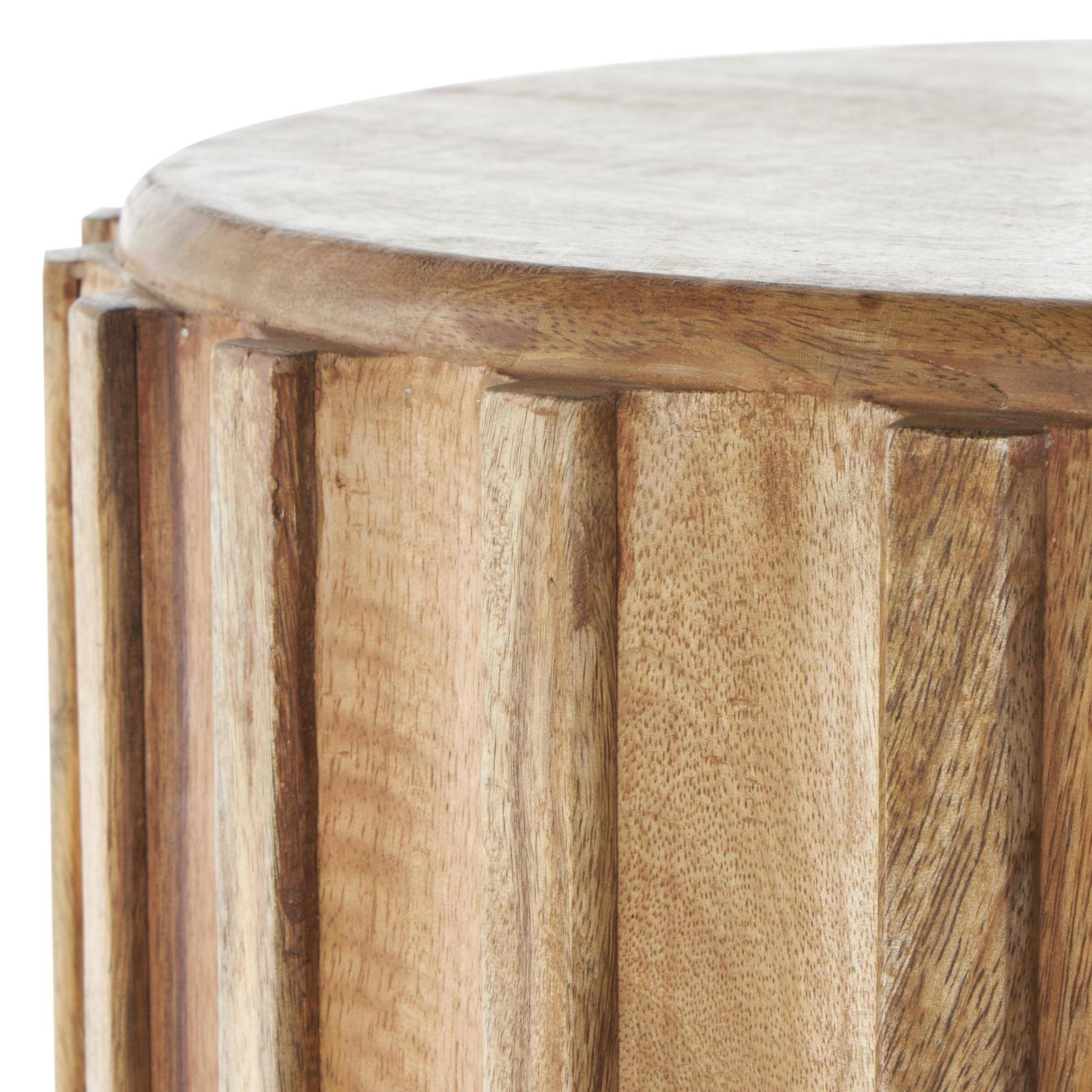 18.25" Brown Mango Wood Handmade Concaved Curve Drum Accent Table with Ridges