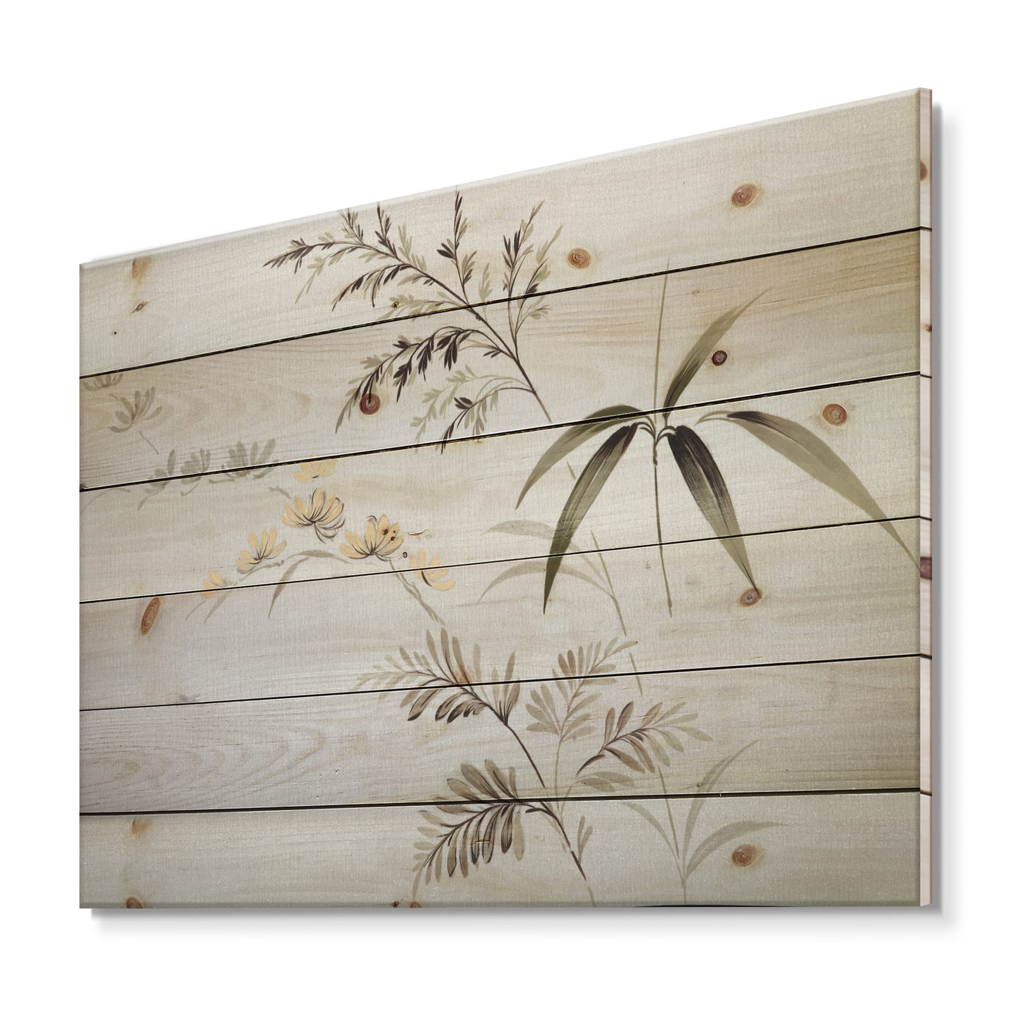 Designart - Retro Drawing of Flowers III - Vintage Print on Natural Pine Wood