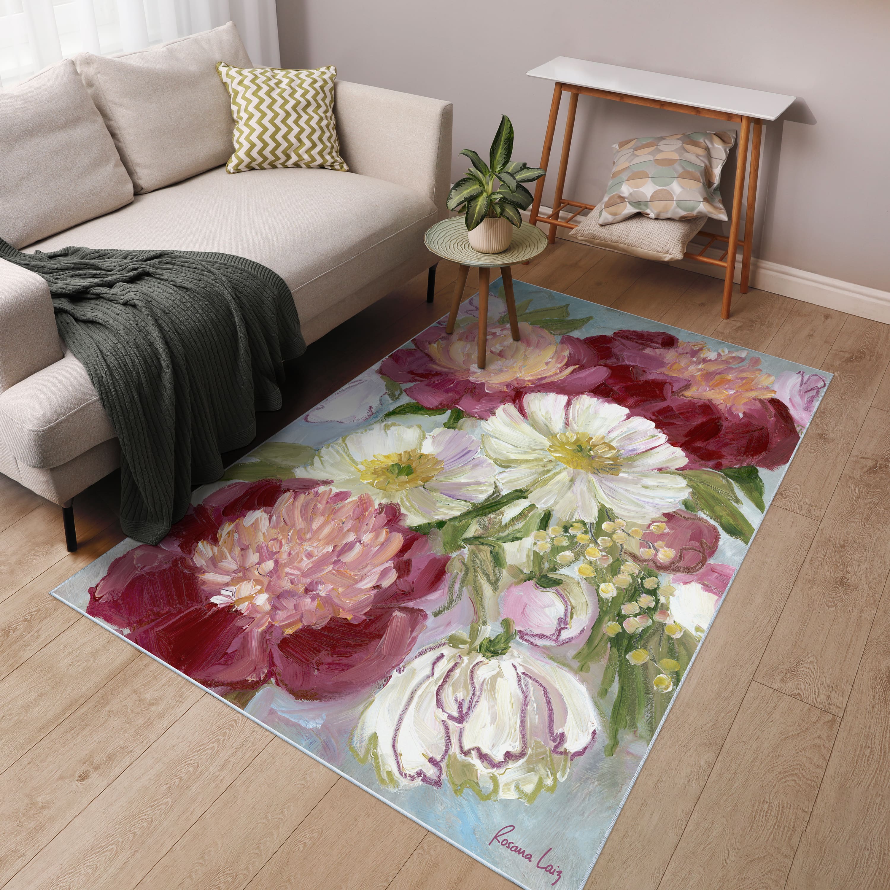 Empire Art Direct 5ft. x 7.5ft. Eleanora painterly florals I Tapis D’Art Washable Area Rug