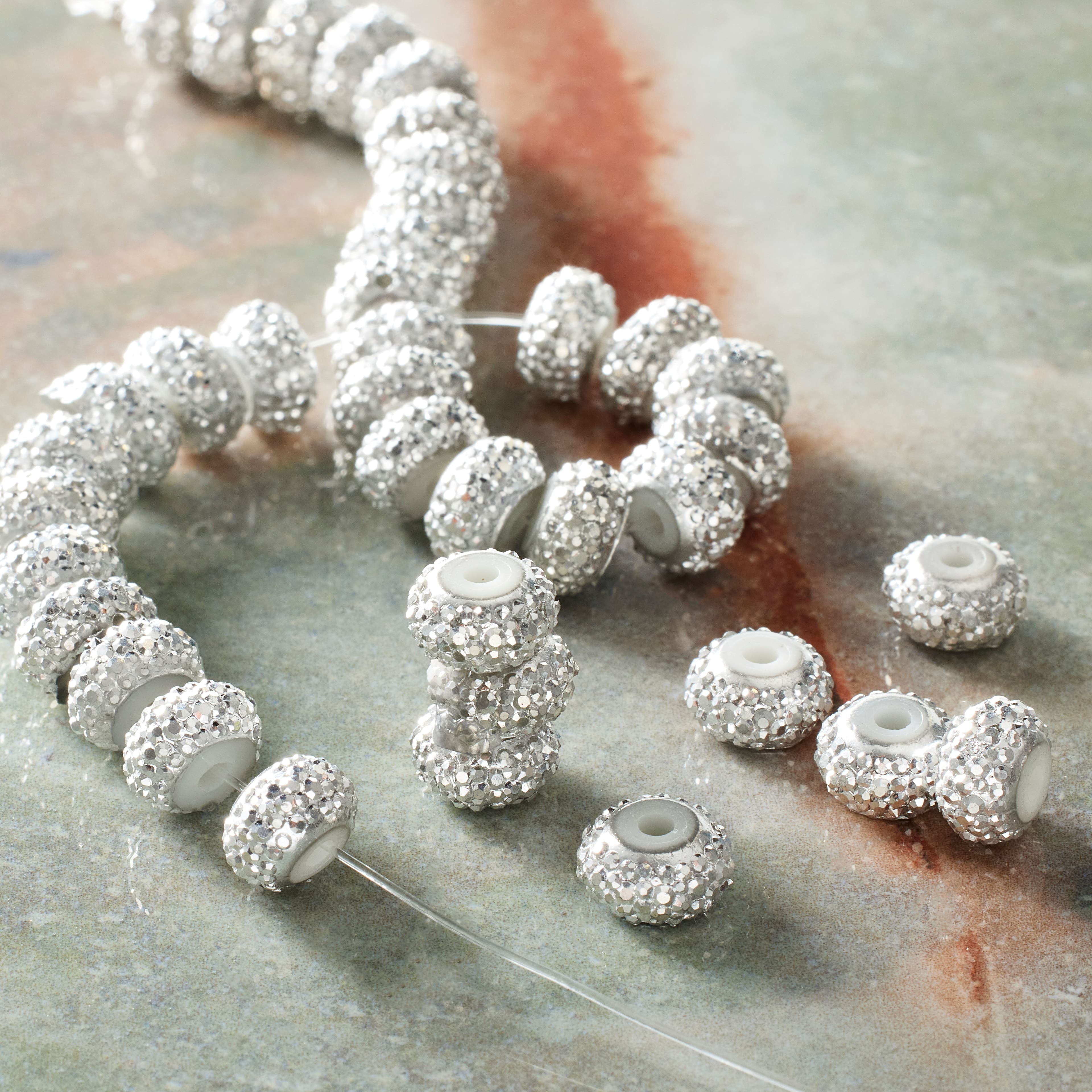 9 Pack: Silver Studded Resin Rondel Beads, 8mm by Bead Landing™