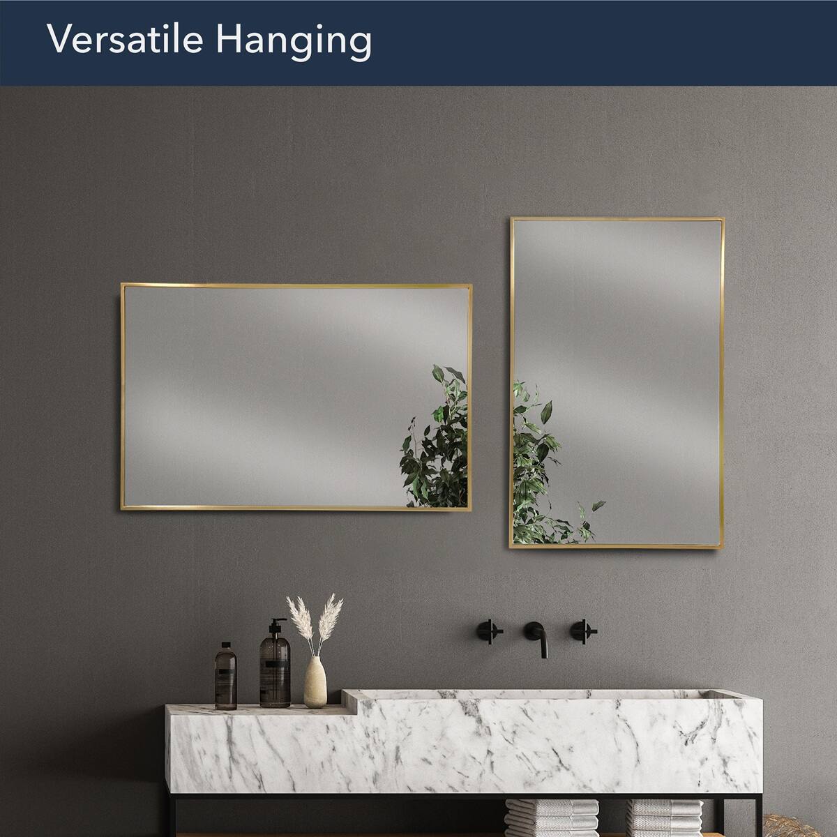 Head West Brassy Gold Spectrum Metal Rectangular Bathroom Vanity Mirror - 34" x 22"
