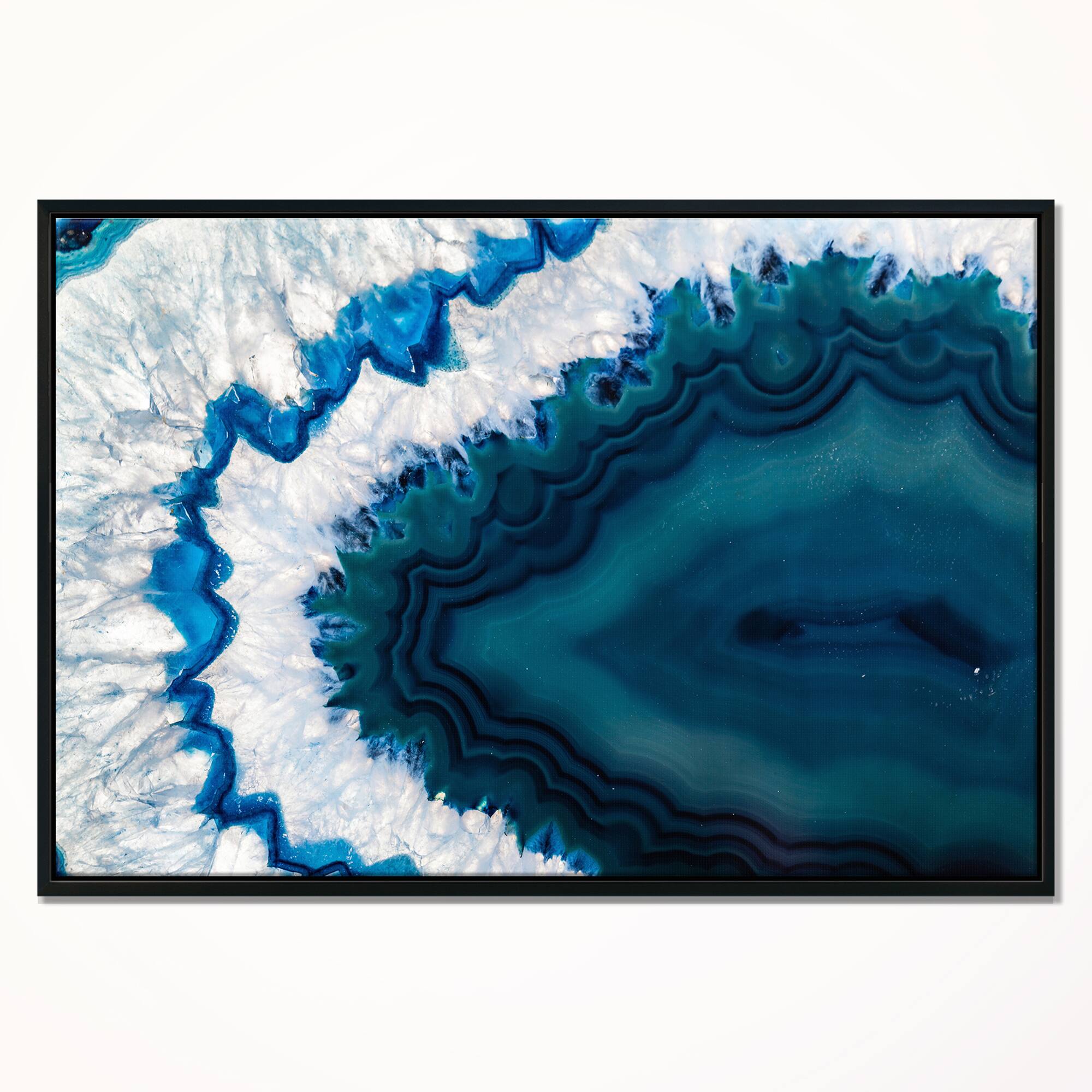Designart - Blue Brazilian Geode - Abstract Framed Canvas Wall Art Print