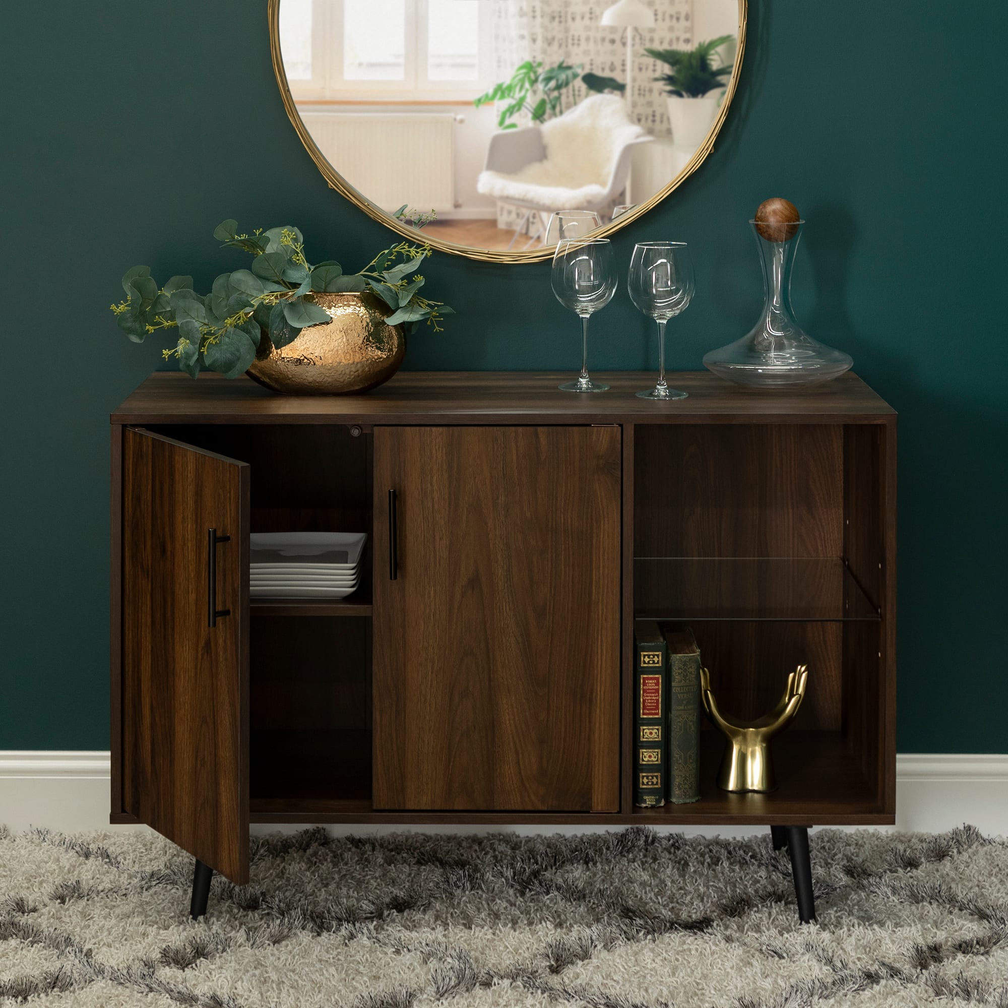 Walker Edison 44" Dark Walnut Mid Century Modern Buffet