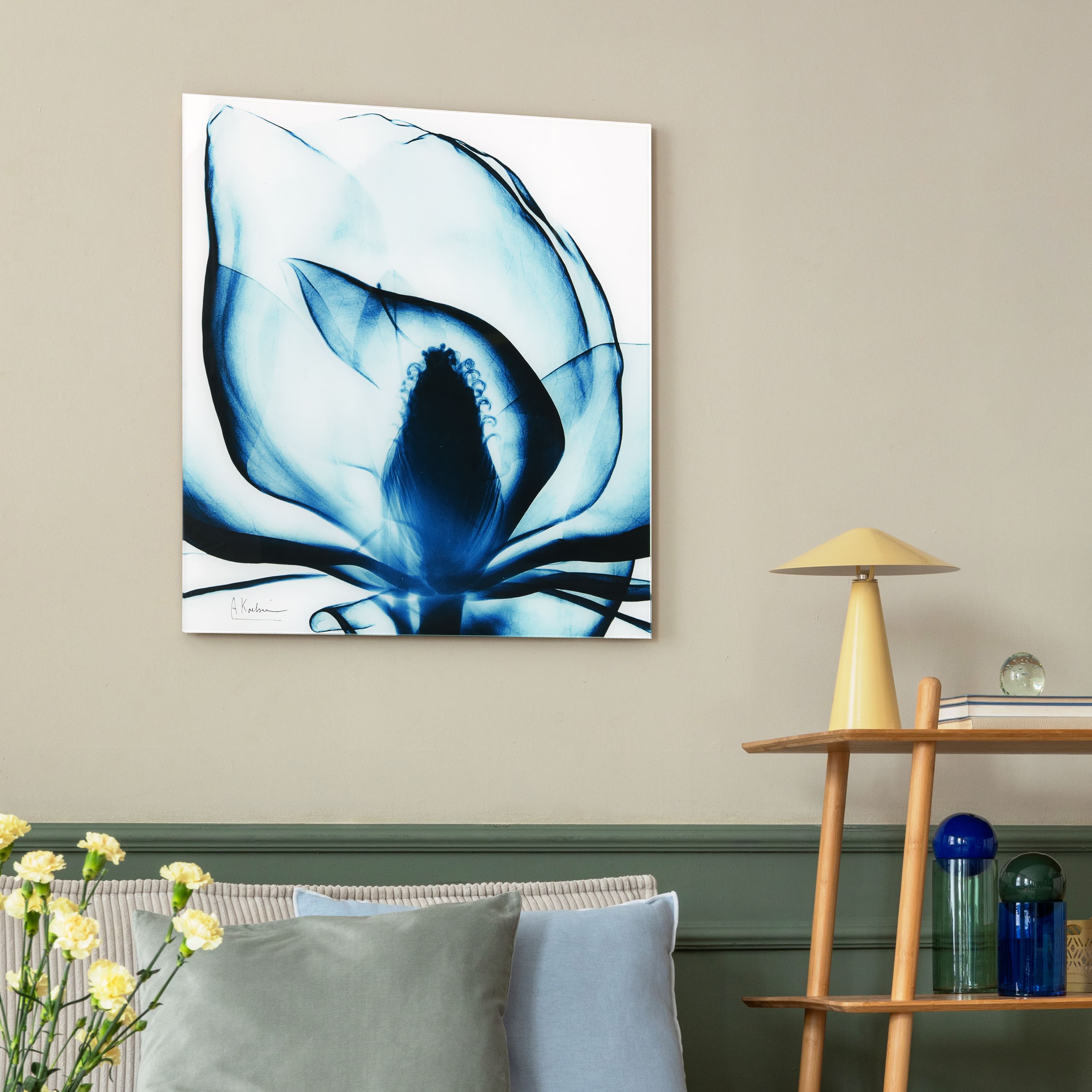 Empire Art Direct 24" x 24" Blue Magnolia X-Ray Frameless Free Floating Printed Tempered Glass Wall Art