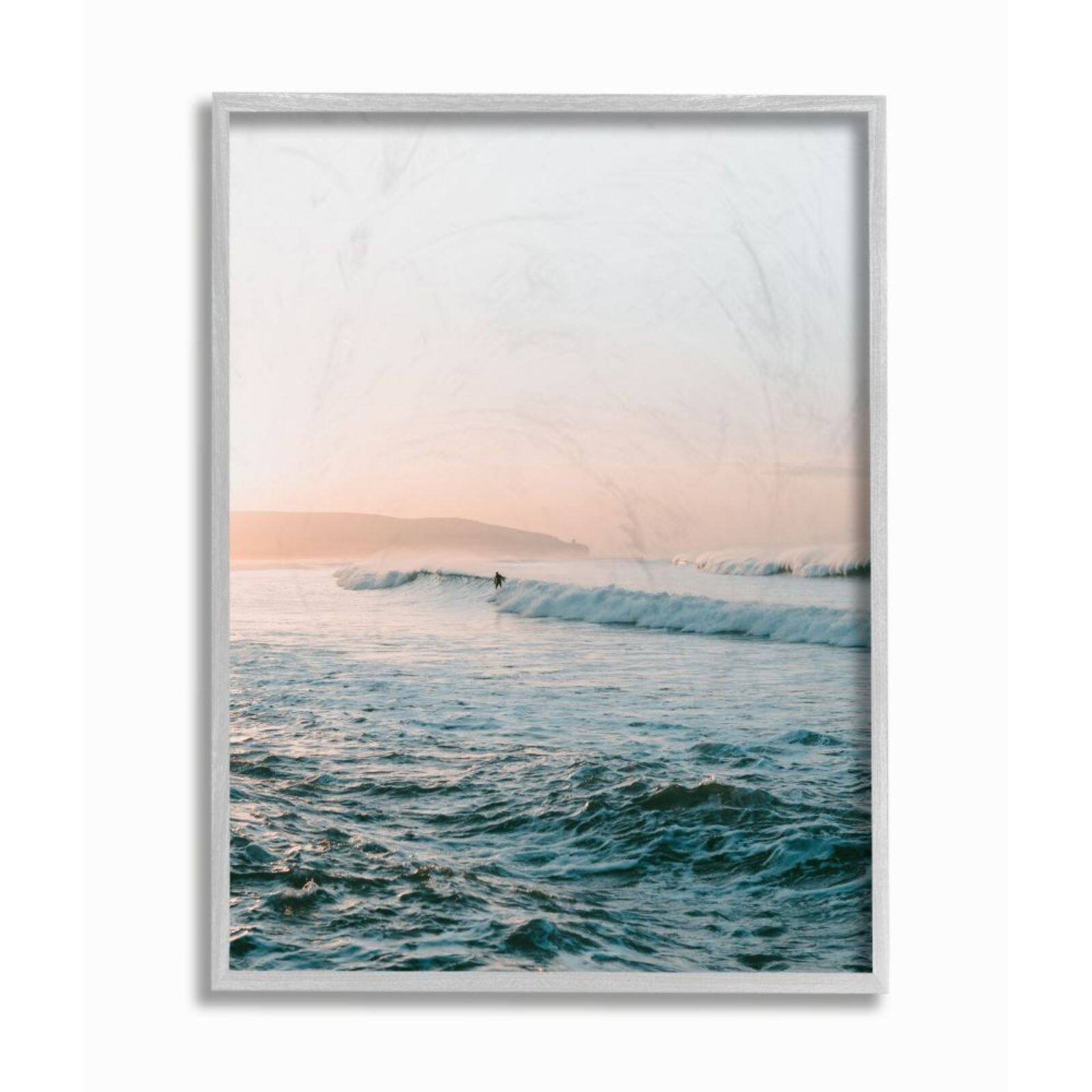 Stupell Industries Surfing the Tide Beach Wave Photograph Gray Framed Wall Art