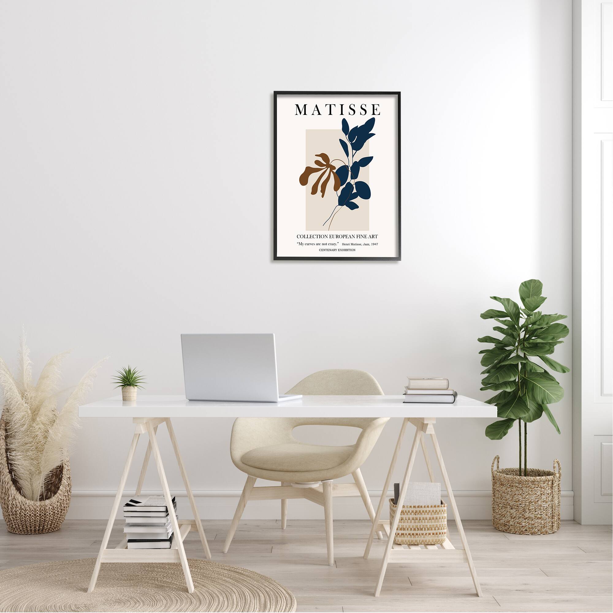 Stupell Industries Bold Modern Botanicals Leaf Silhouettes Matisse Text Framed Giclee Art