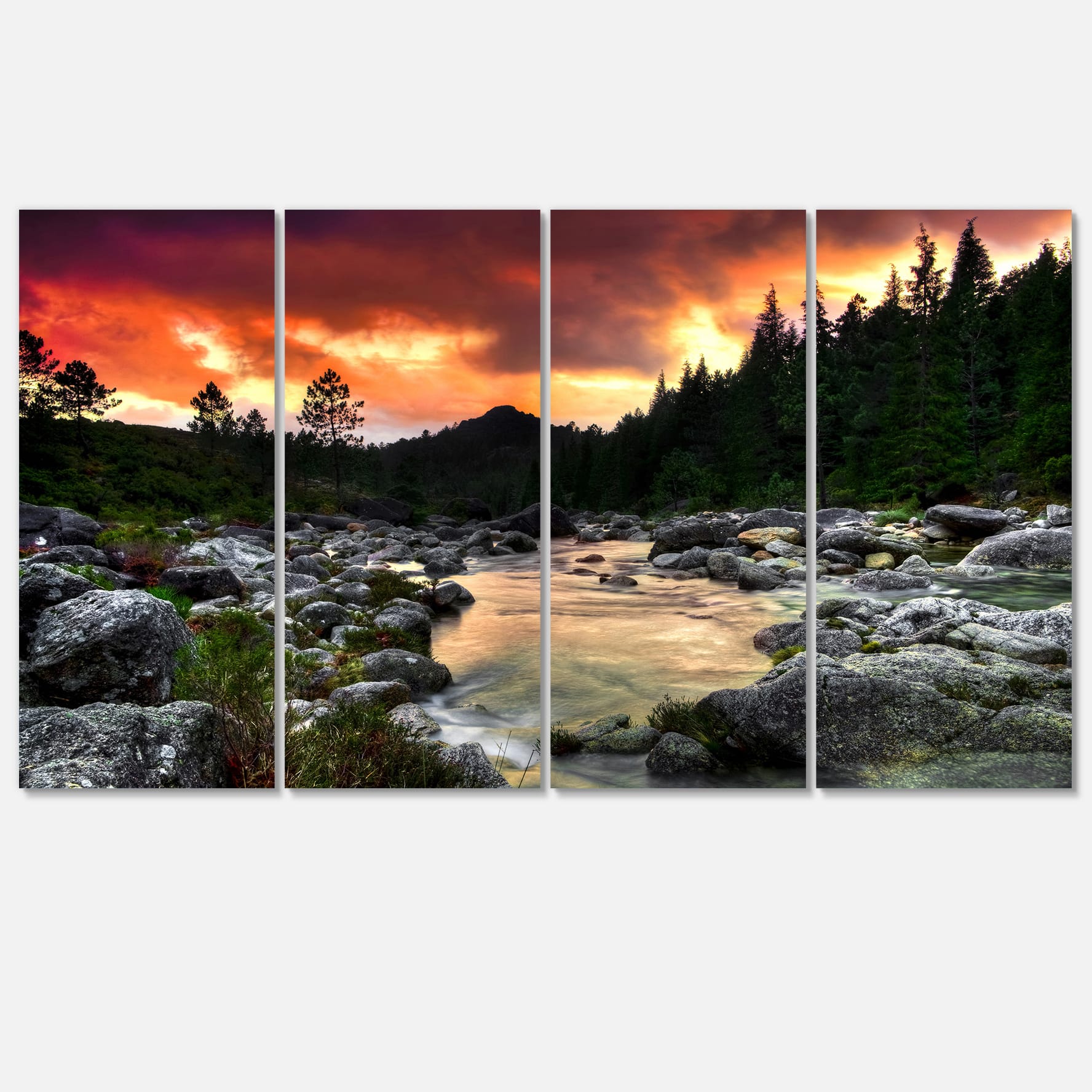 Designart - Rocky Mountain River at Sunset - Extra Large Wall Art Landscape