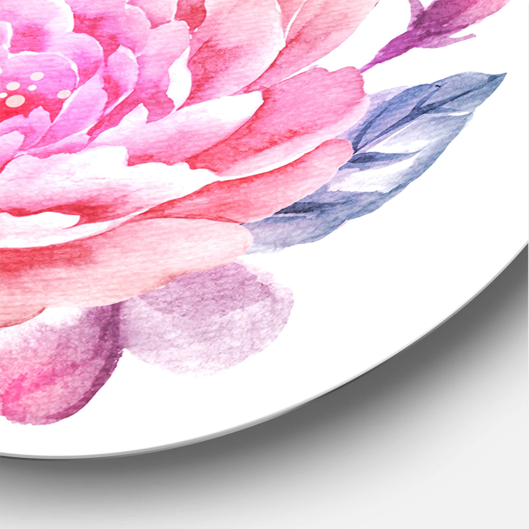 Designart - Pink Retro Flowers With Blue Leaves - Traditional Metal Circle Wall Art