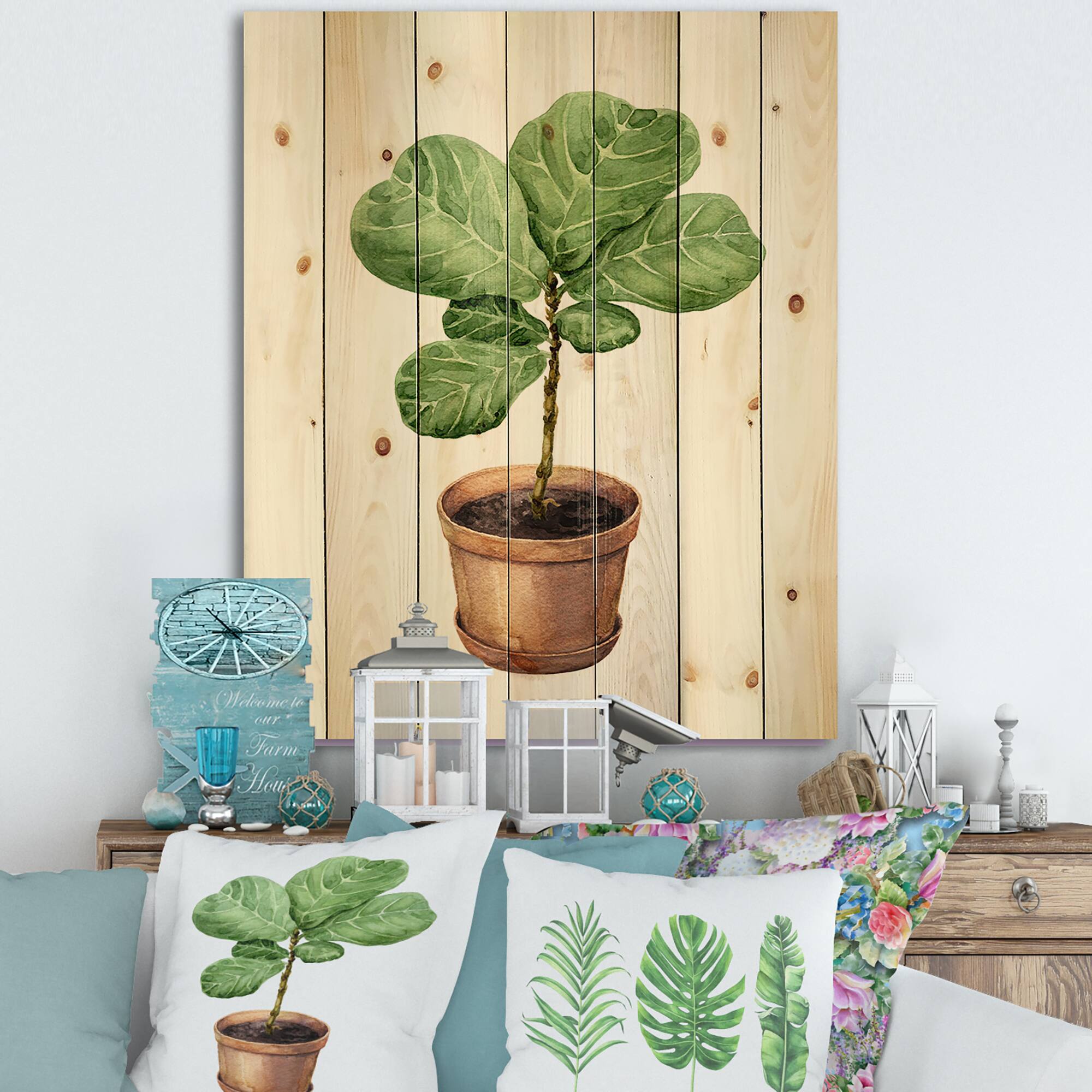 Designart - Ficus Lyre In Clay Flowerpot