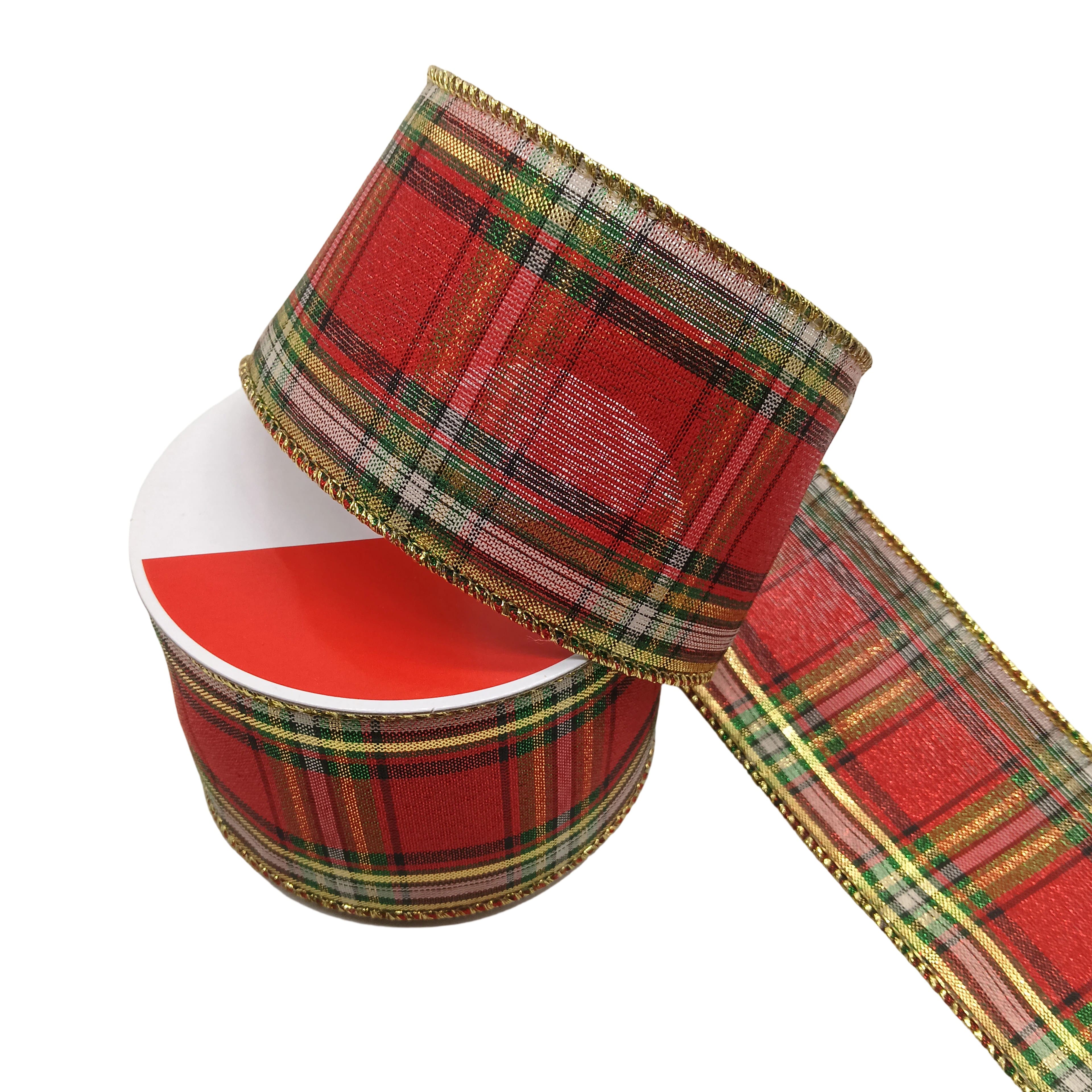 2.5" x 6.6yd. Red Metallic Tartan Wired Ribbon by Celebrate It®