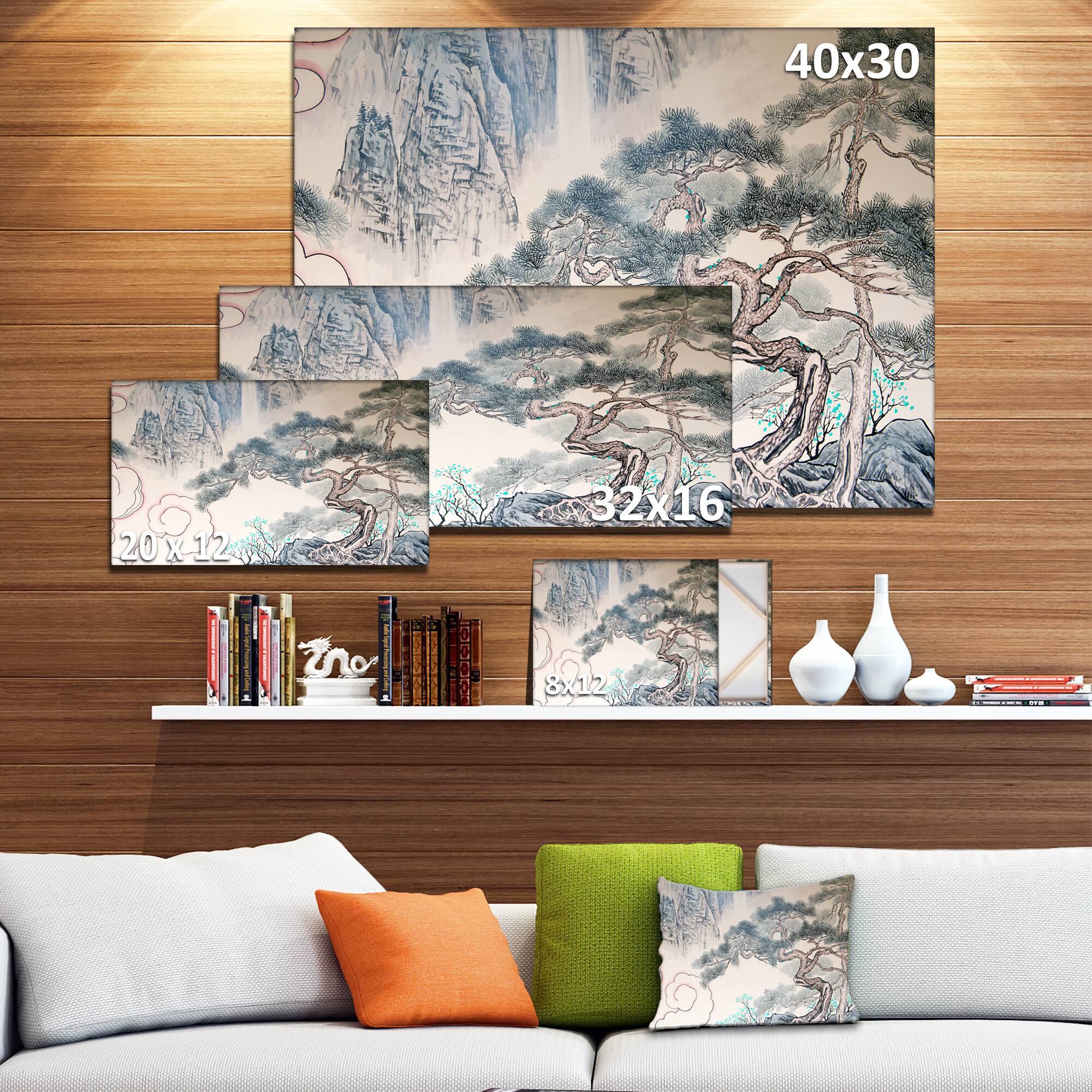 Designart - Chinese Blue Tree Art - Floral Painting Canvas