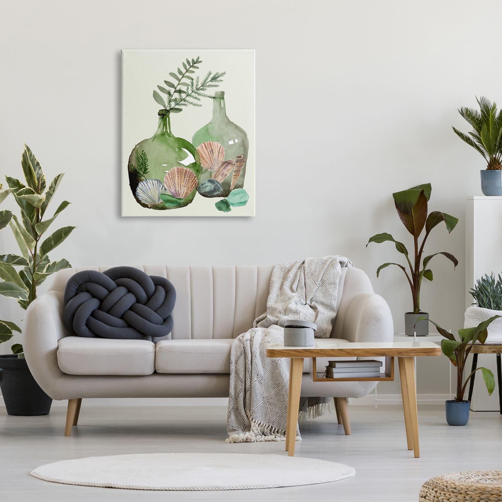 Stupell Industries Fern Foliage in Green Glass Jugs Nautical Seashells Canvas Wall Art