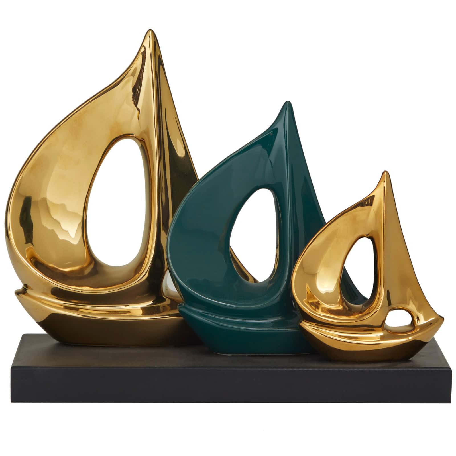 CosmoLiving by Cosmopolitan 12" Gold Porcelain Sail Boat Sculpture with Black Base