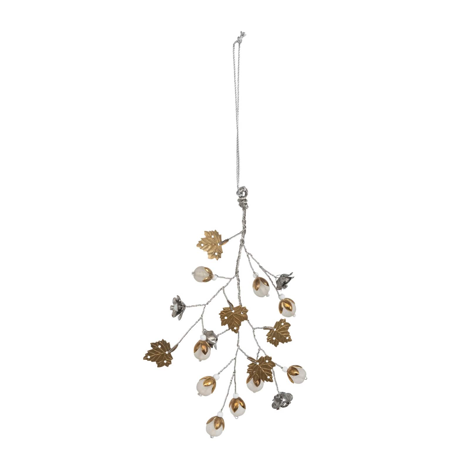 Hello Honey® 7" Brass Metal Beaded Leaves & Flowers Ornament