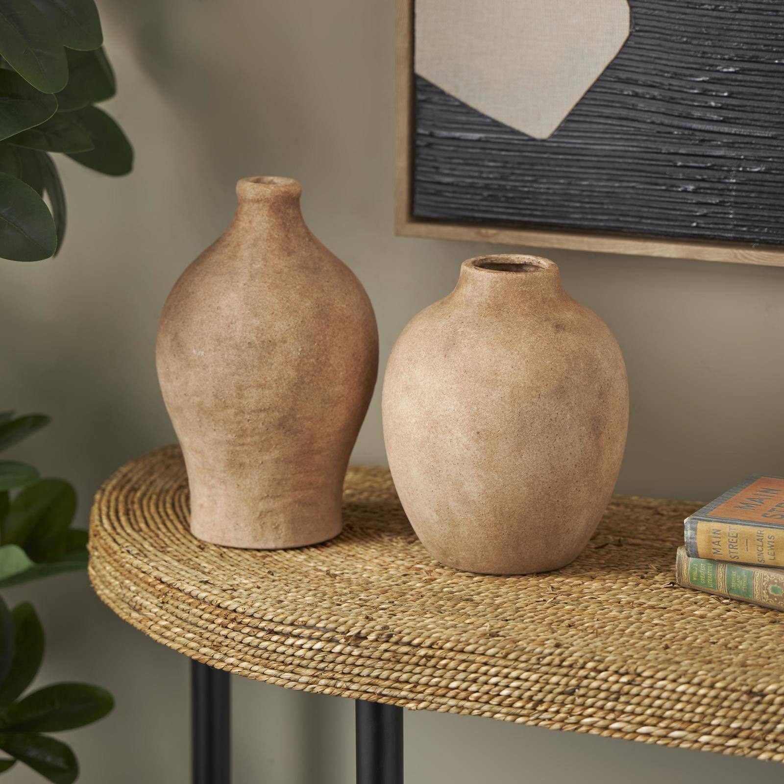 Brown Ceramic Antique Style Textured Vase Set