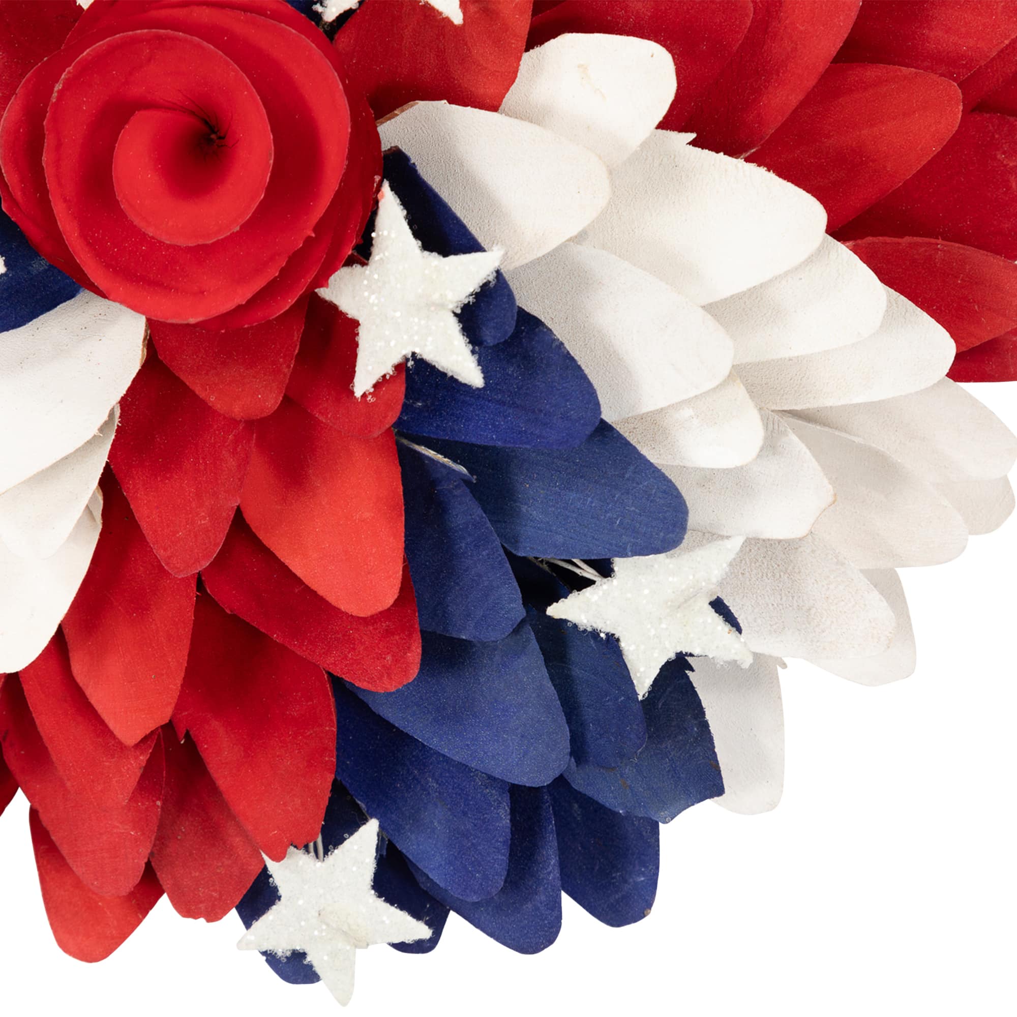 Small Americana Shaved Wood Petals and Rose Artificial Floral Wreath - 12"