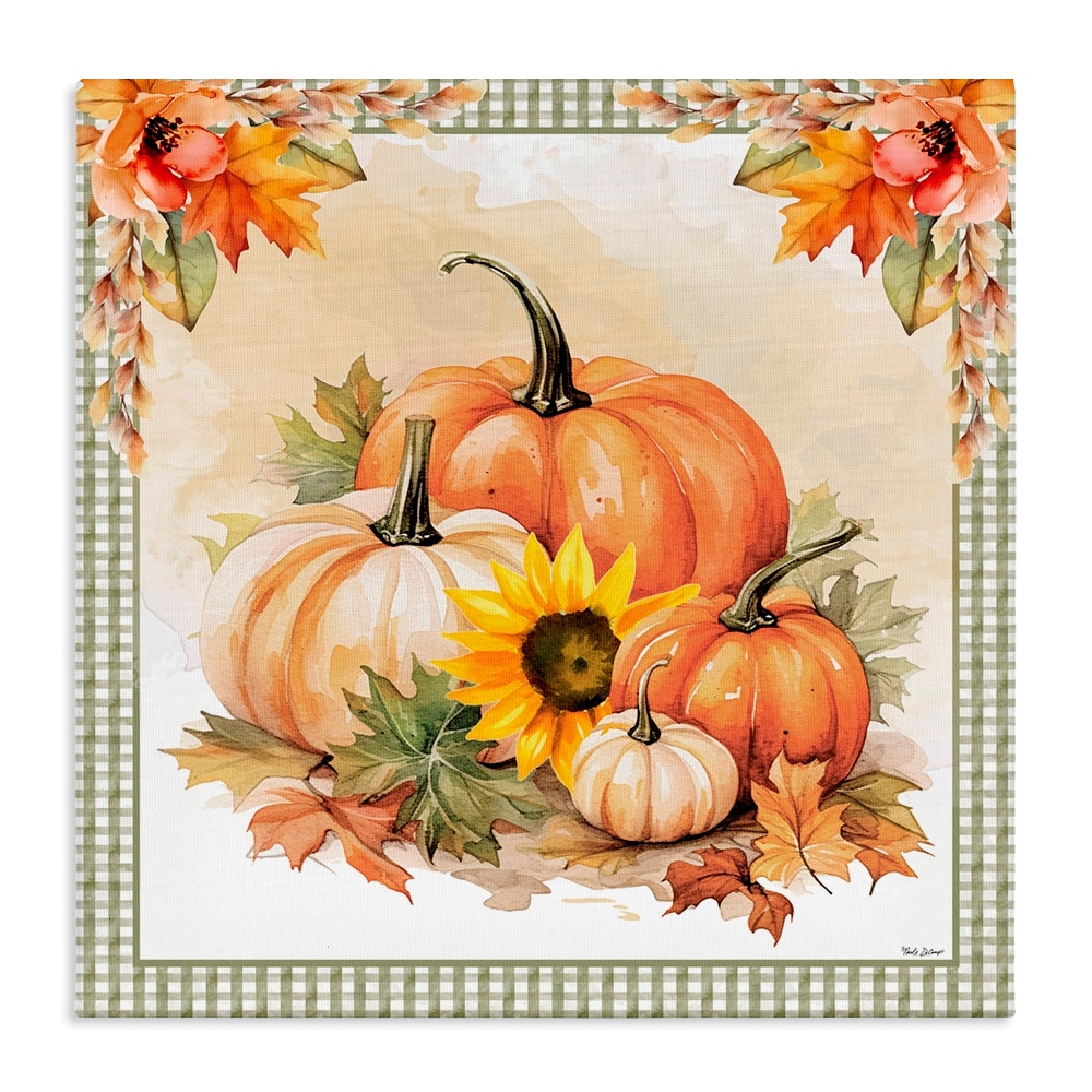 Stupell Industries Autumn Pumpkins Floral Border Canvas Wall Art