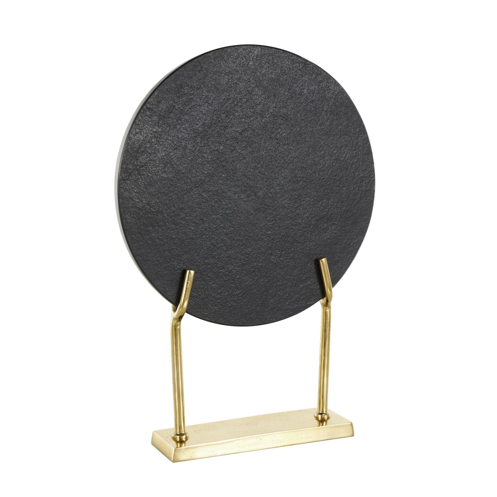 20" Black Marble Abstract Textured Disk Sculpture
