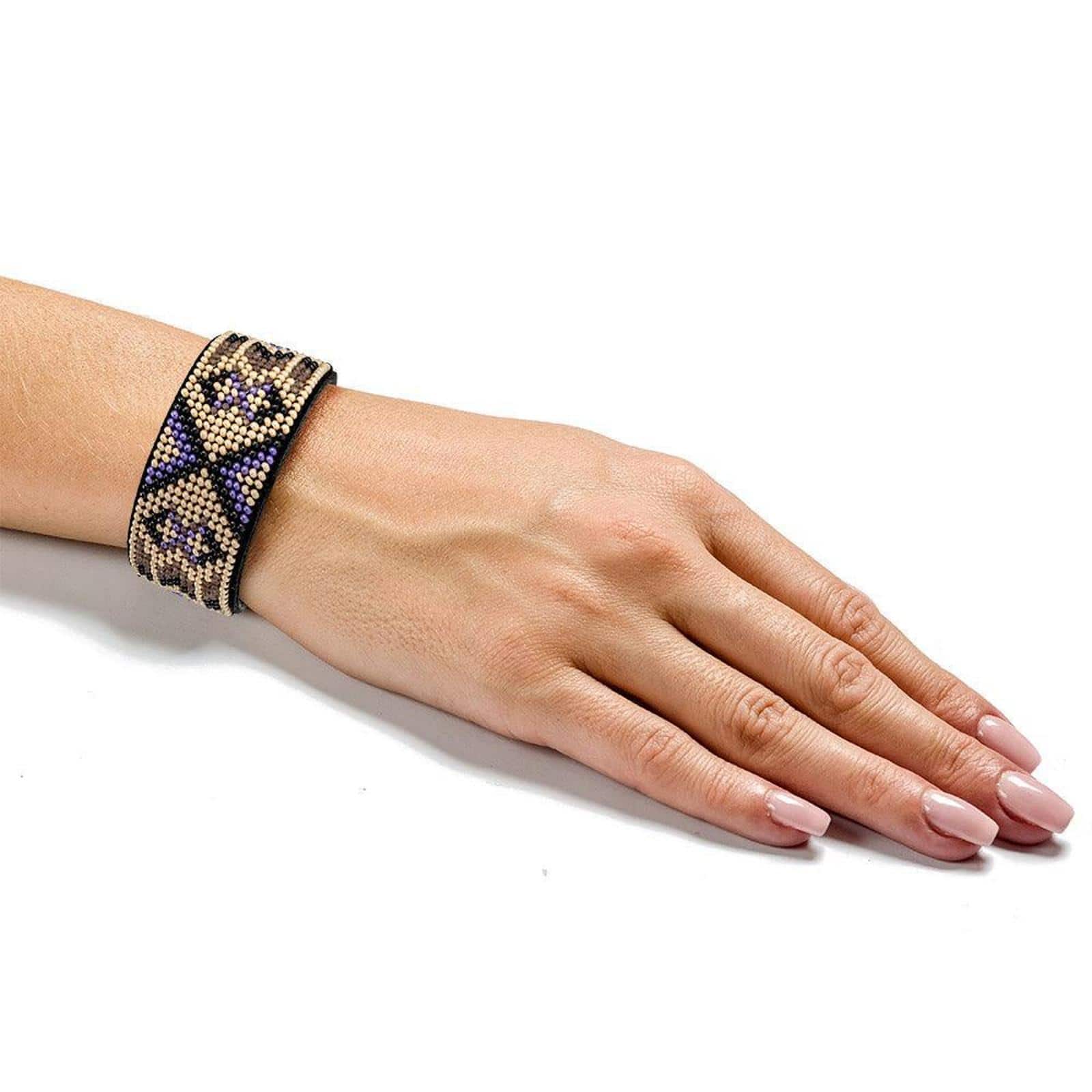 Wonderland Crafts Brown Bead Artificial Leather Embroidery Bracelet Kit
