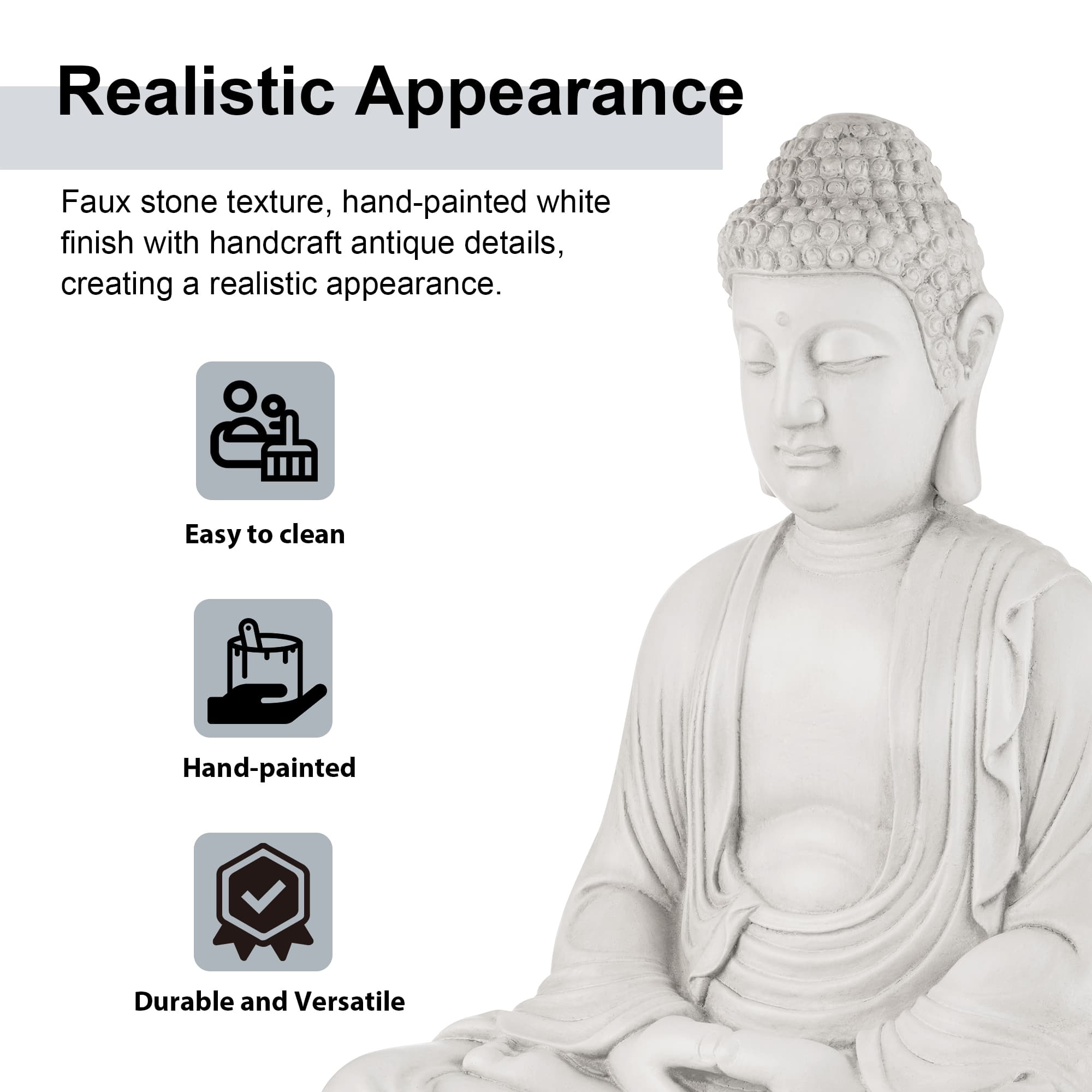 Glitzhome® 22.75" White MGO Meditating Buddha Statue