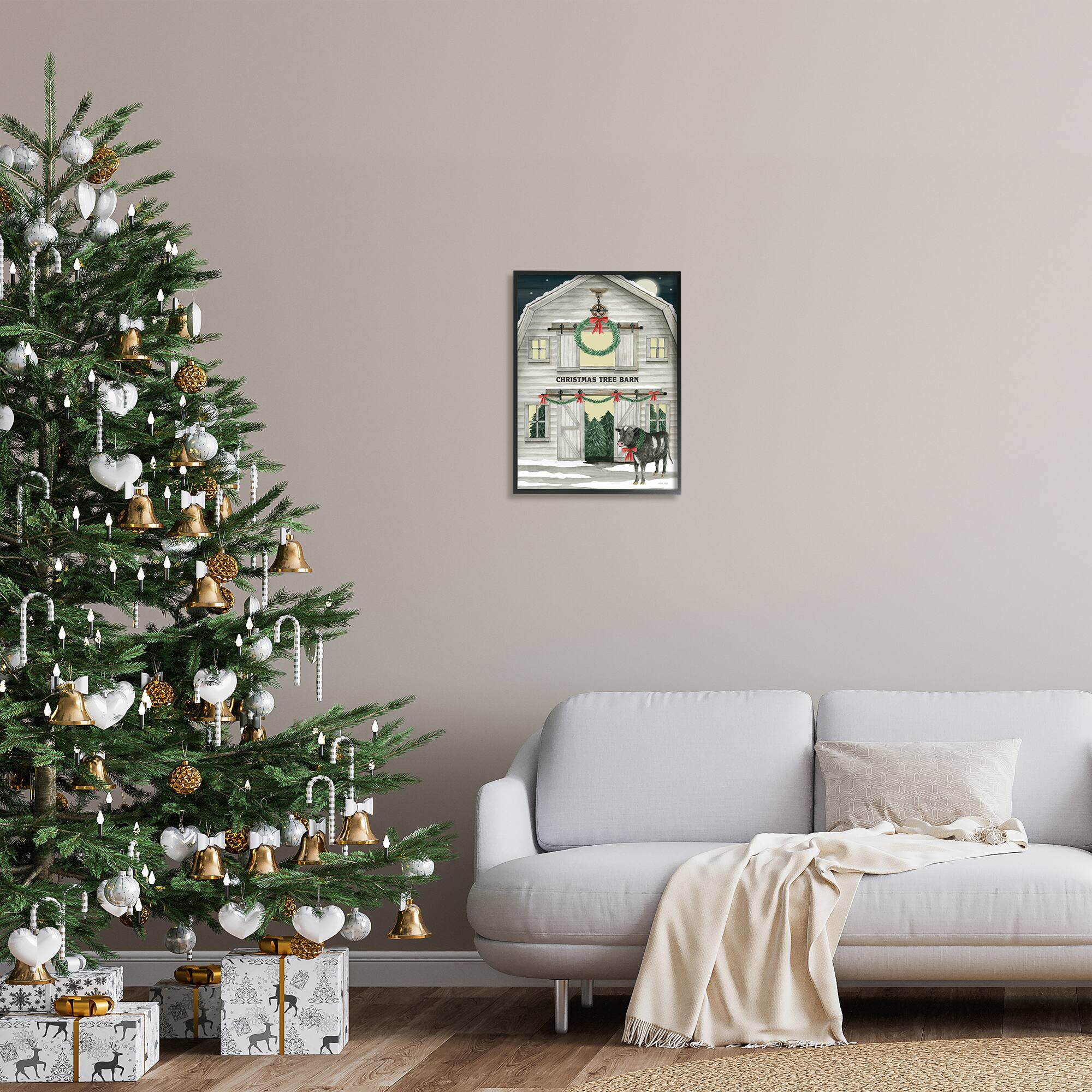 Stupell Industries Christmas Tree Barn Rural Countryside Framed Giclee Art
