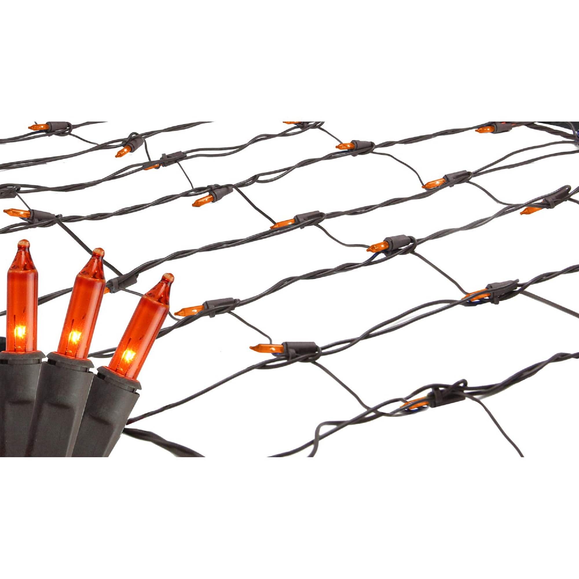 Mini Tree Trunk Wrap Christmas Net Lights - 2' x 8' - Brown Wire - Orange Lights