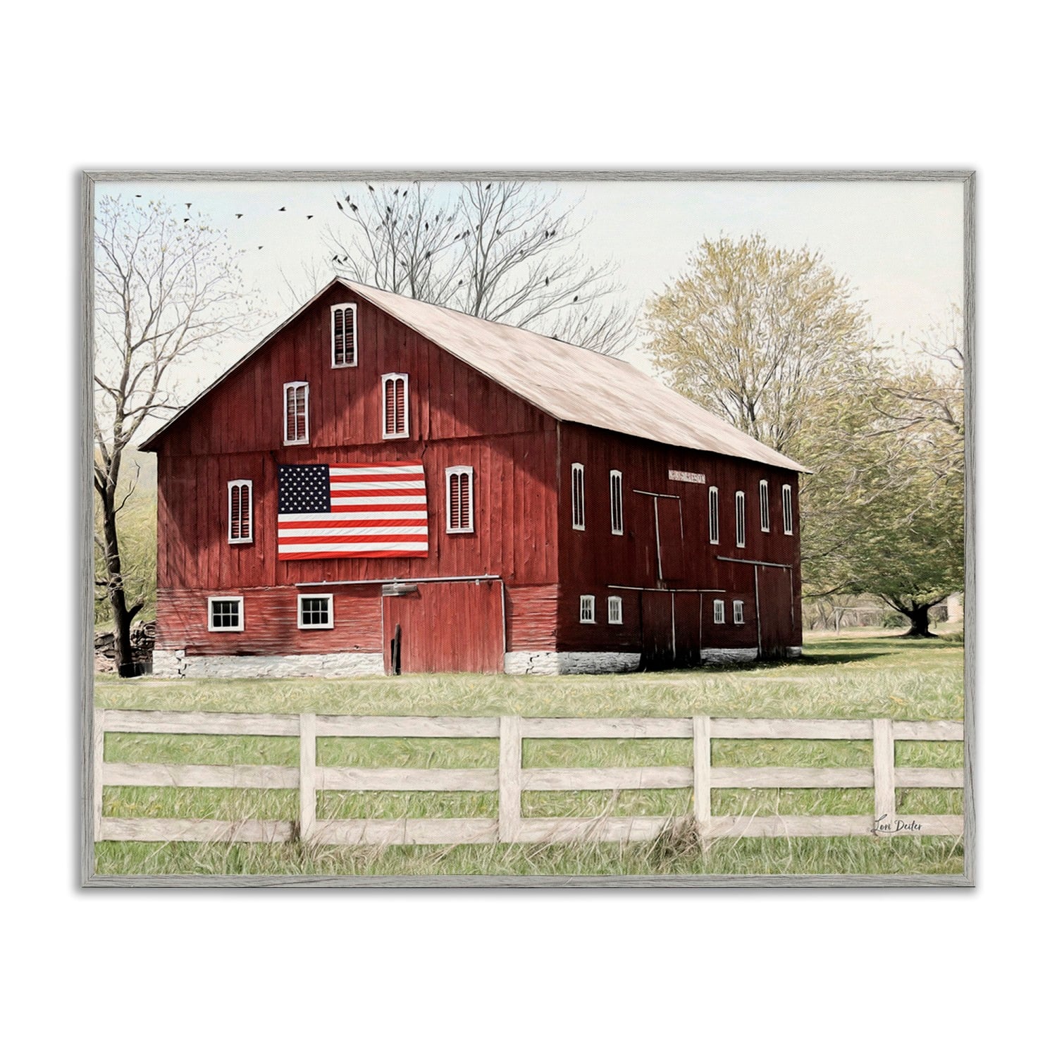 Stupell Industries Patriotic Barn Flag Framed Giclee Art