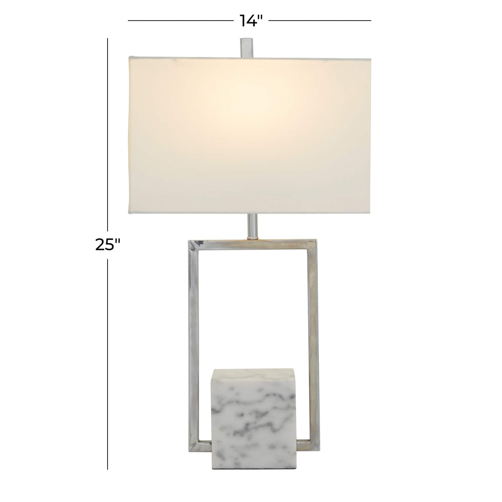 CosmoLiving by Cosmopolitan Silver Marble Modern Table Lamp, 25" x 14" x 10"