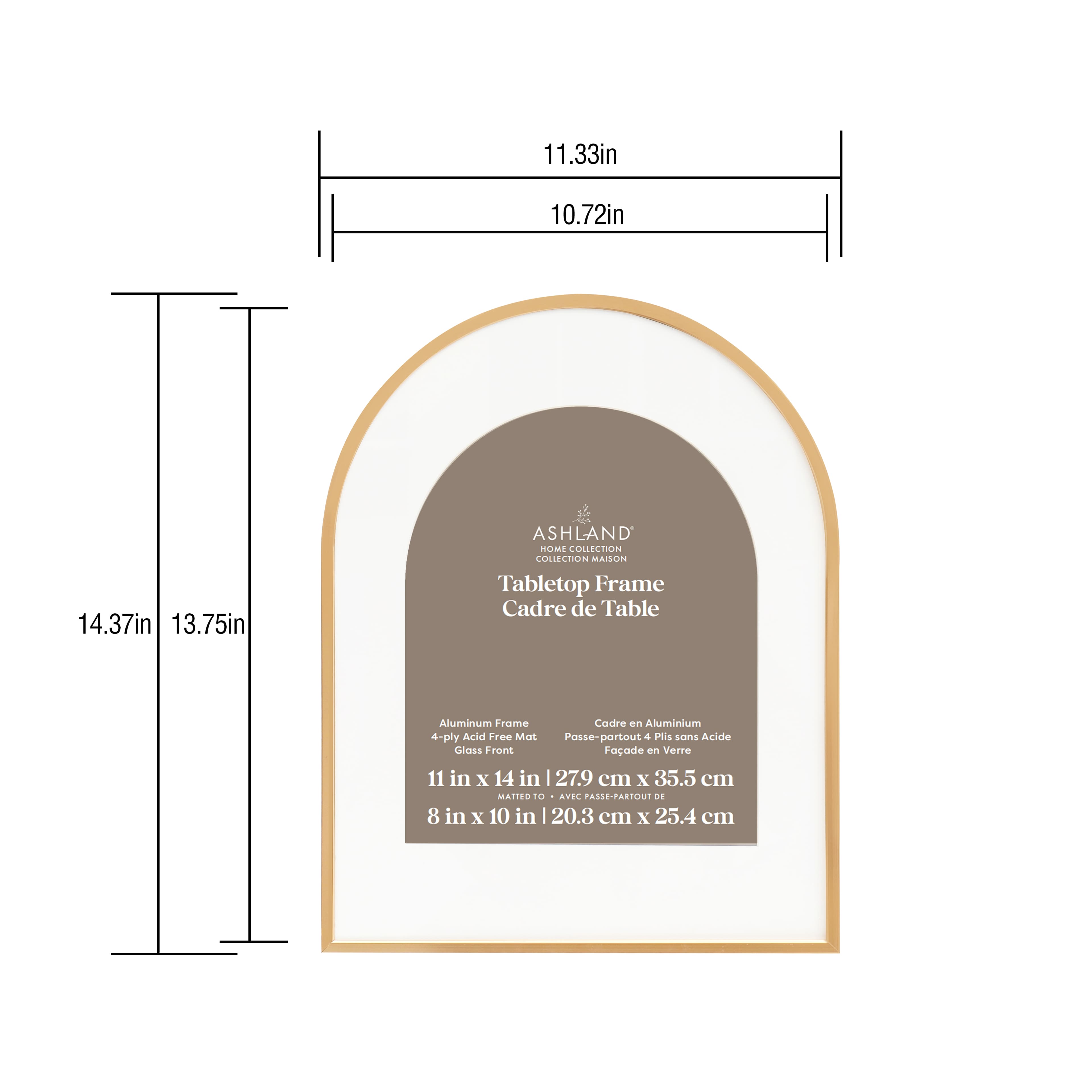 Home 8" x 10" Gold Aluminum Arch Tabletop Frame with Mat by Ashland®