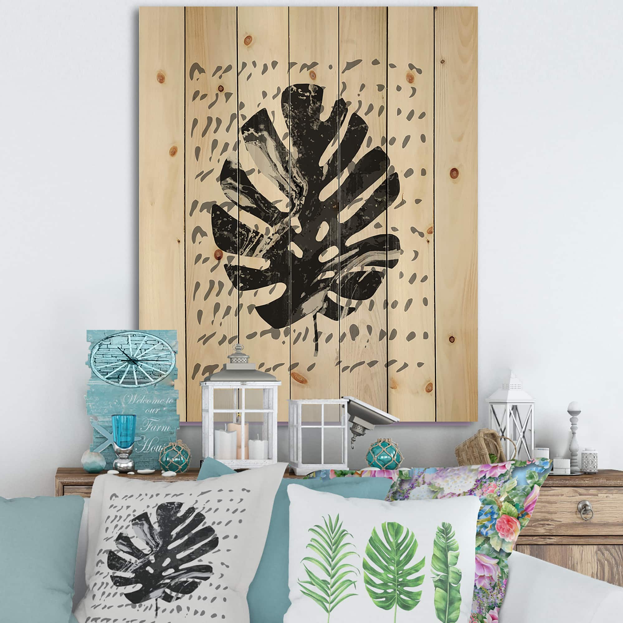 Designart - Minimal Tropical Palm Leaf On Grunge Texture