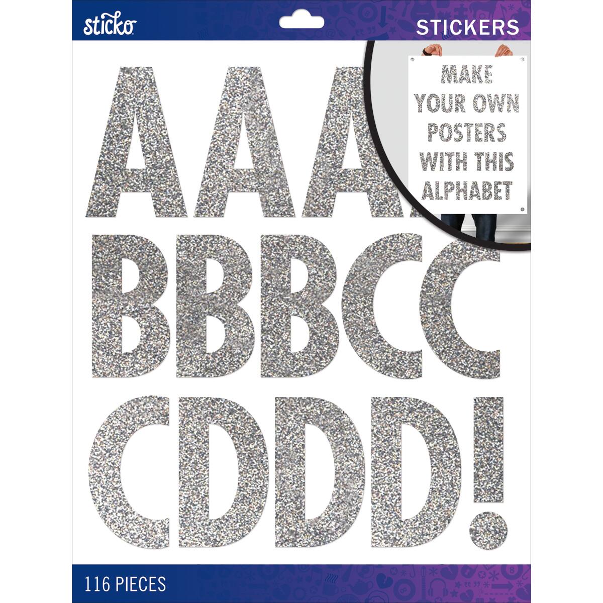 Sticko® Silver Glitter Futura XL Alphabet Stickers