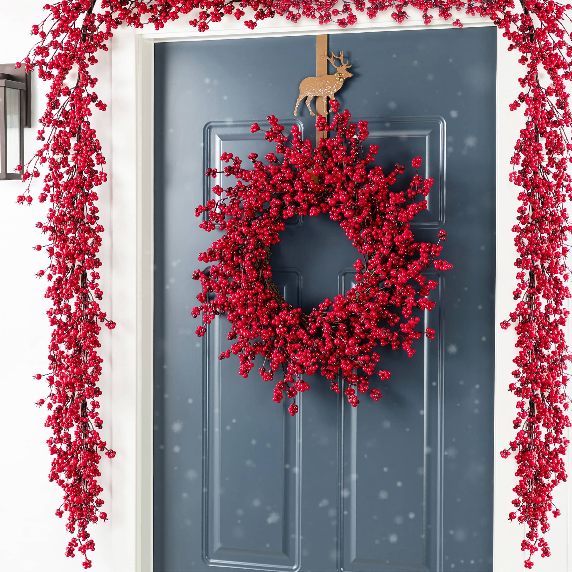 Glitzhome® 6ft. Christmas Red Berries Garland, Set of 2