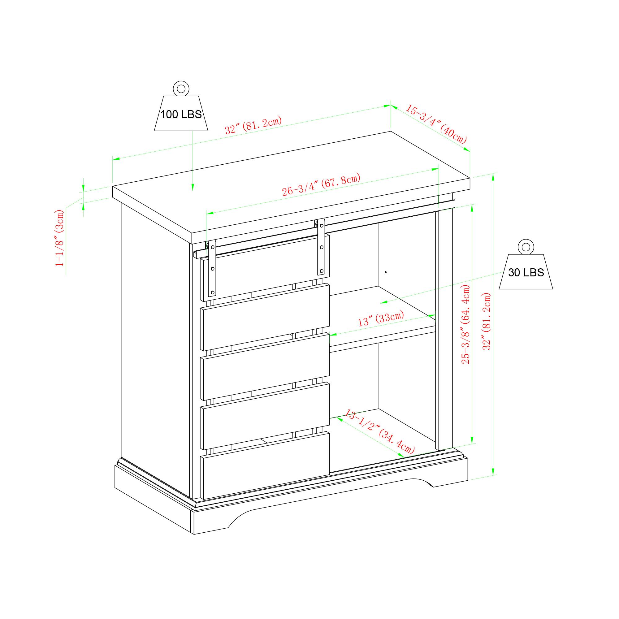 Walker Edison 32" Solid White & Reclaimed Wood Two-Tone Sliding Slat Door Accent Cabinet