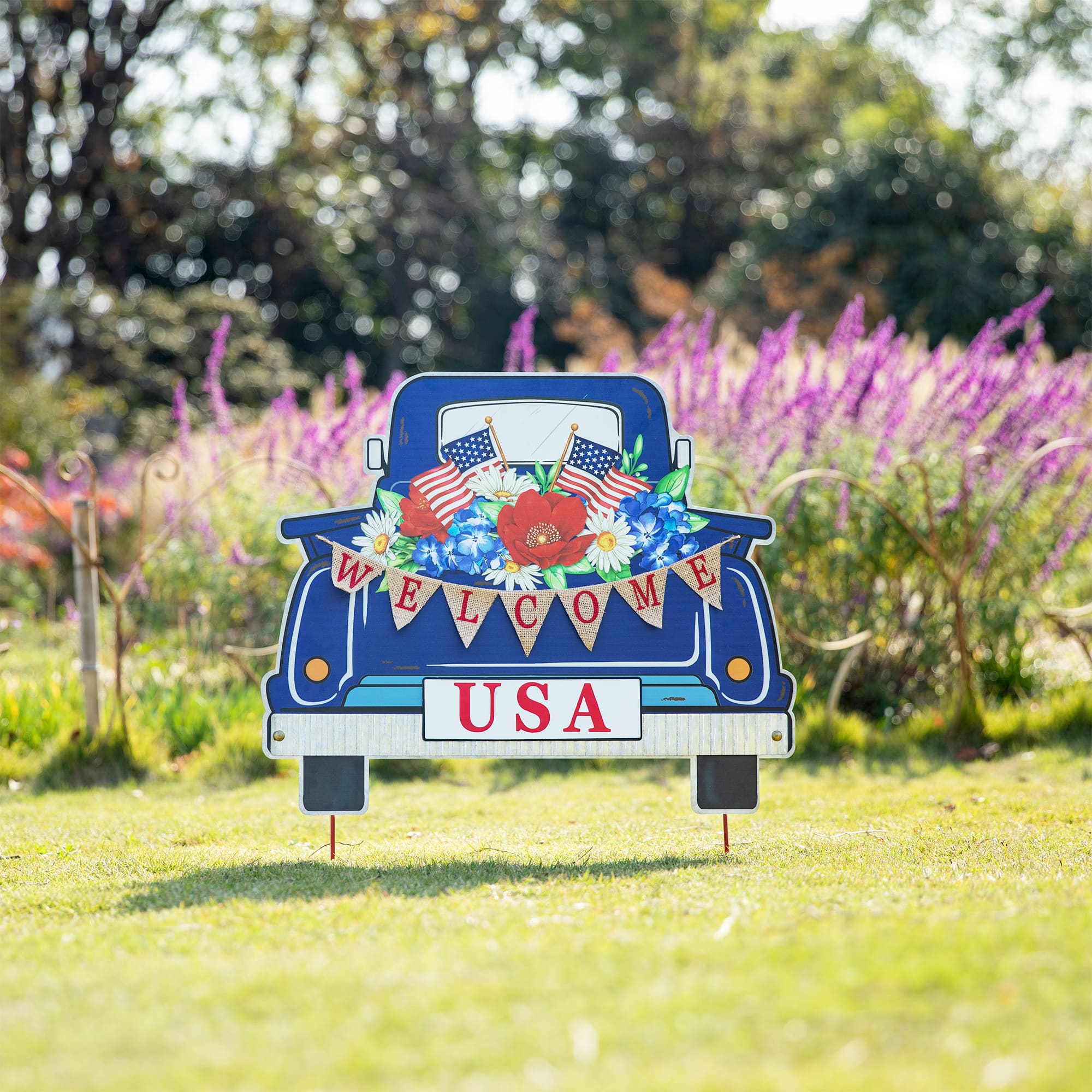Glitzhome® 26" Patriotic America Metal Truck Yard Stake