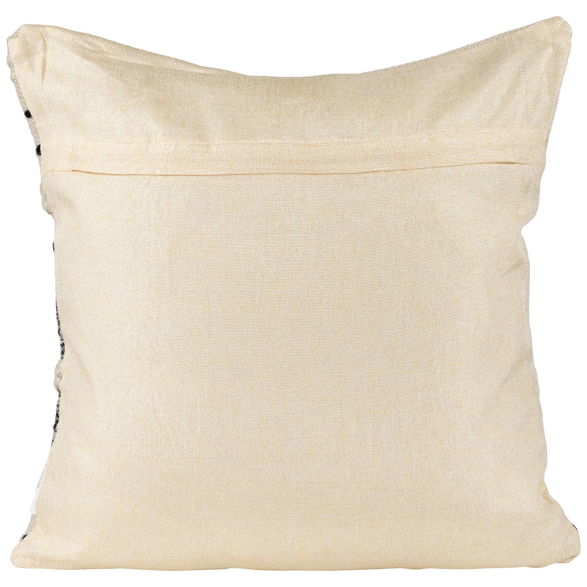 Cream & Black Twisted Textured Block Handloom Woven Outdoor Square Cushion